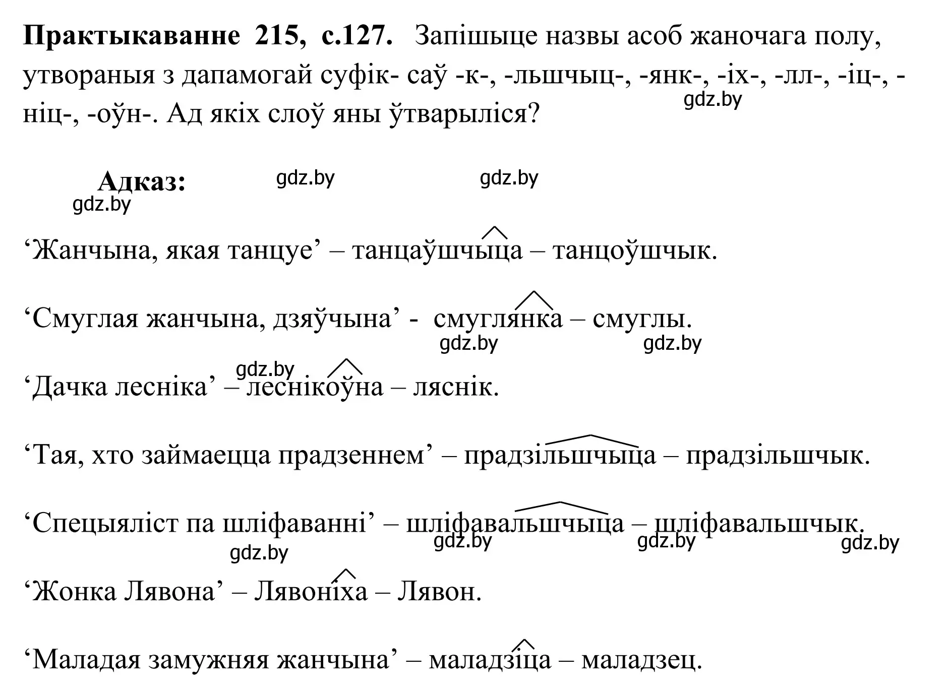 Решение номер 215 (страница 127) гдз по белорусскому языку 10 класс Валочка, Васюкович, учебник