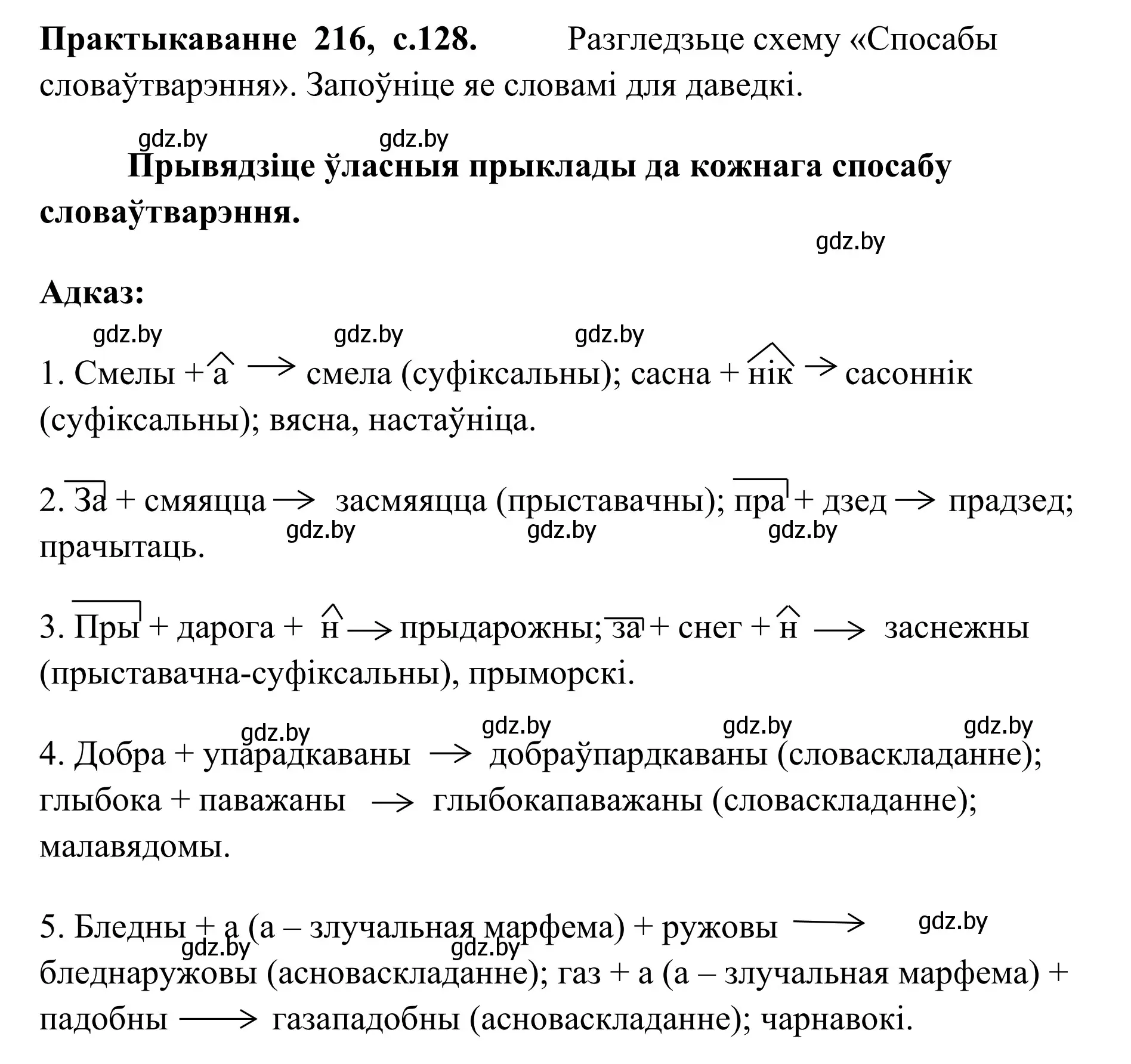 Решение номер 216 (страница 128) гдз по белорусскому языку 10 класс Валочка, Васюкович, учебник