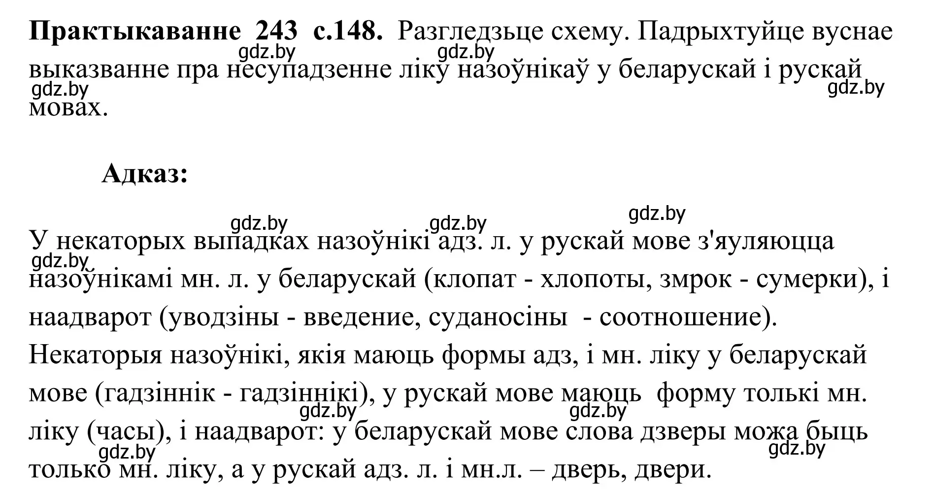 Решение номер 243 (страница 148) гдз по белорусскому языку 10 класс Валочка, Васюкович, учебник