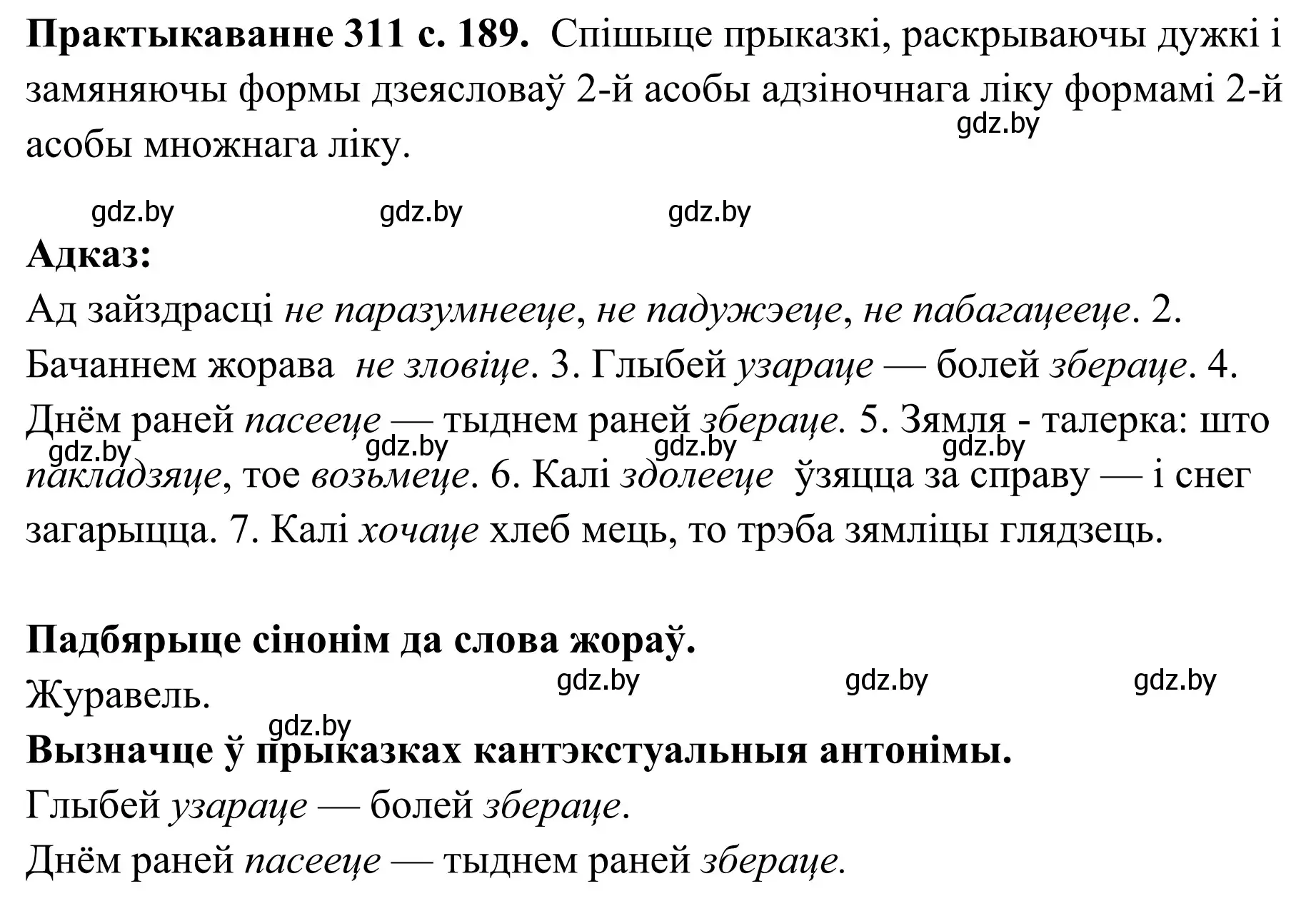 Решение номер 311 (страница 189) гдз по белорусскому языку 10 класс Валочка, Васюкович, учебник