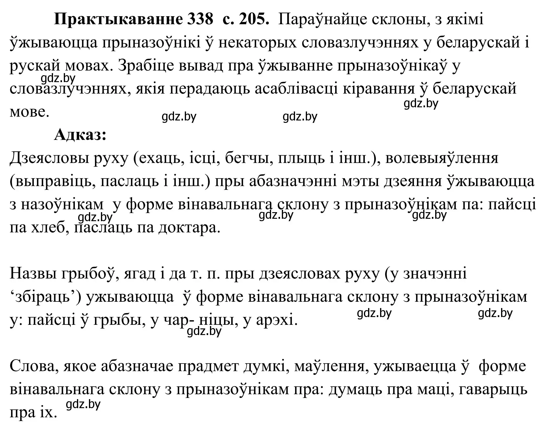 Решение номер 338 (страница 205) гдз по белорусскому языку 10 класс Валочка, Васюкович, учебник