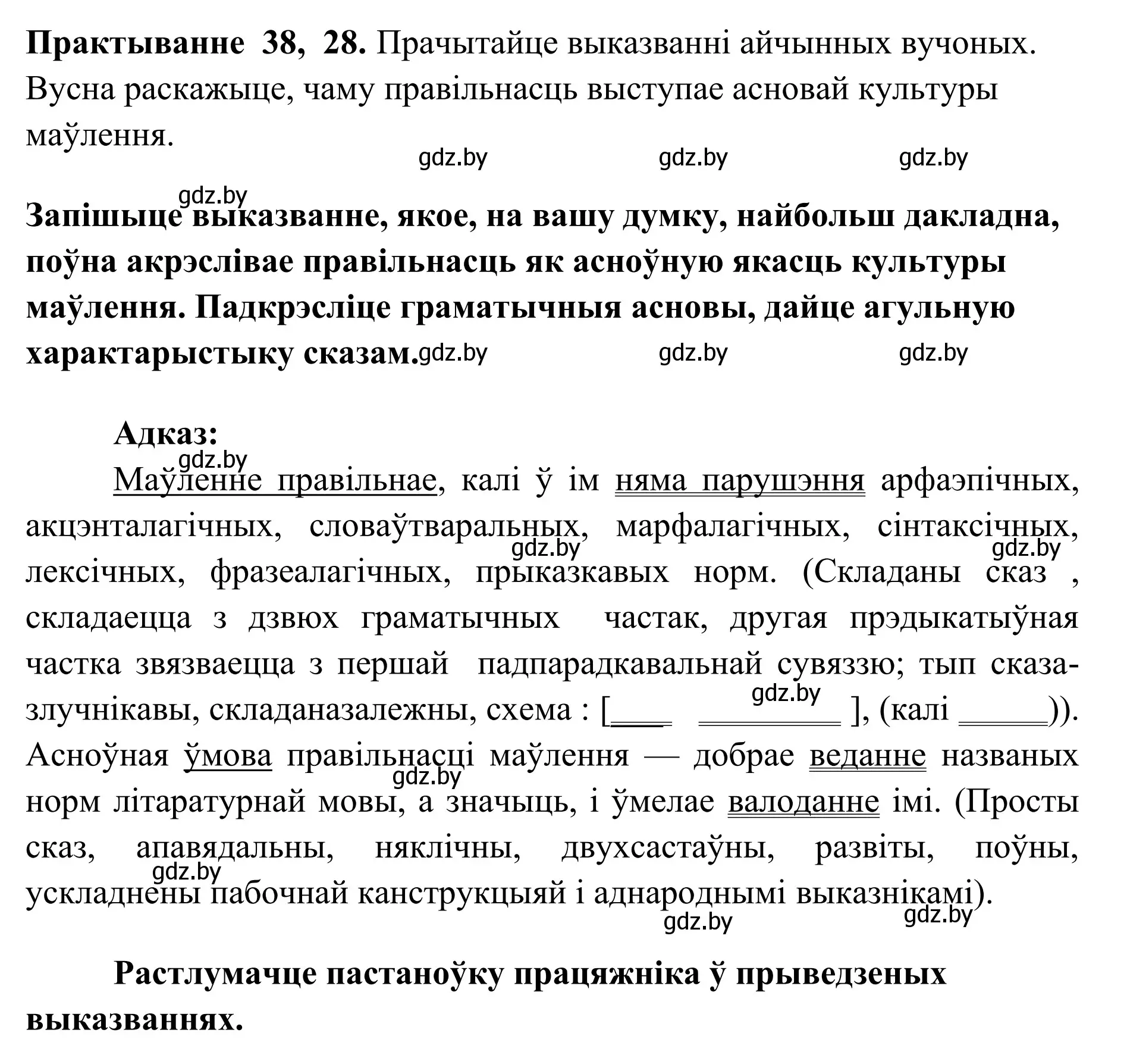 Решение номер 38 (страница 28) гдз по белорусскому языку 10 класс Валочка, Васюкович, учебник