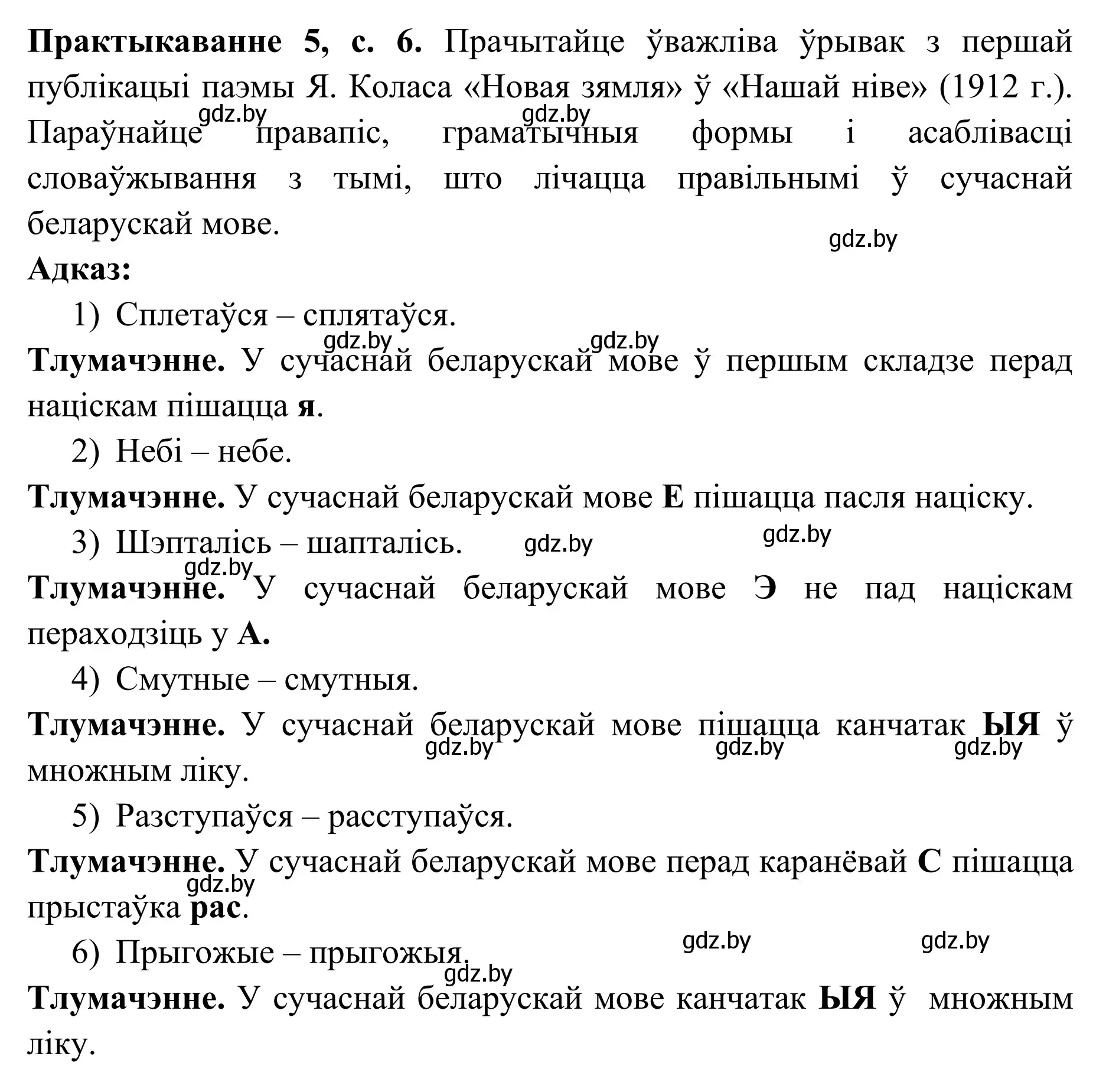 Решение номер 5 (страница 6) гдз по белорусскому языку 10 класс Валочка, Васюкович, учебник