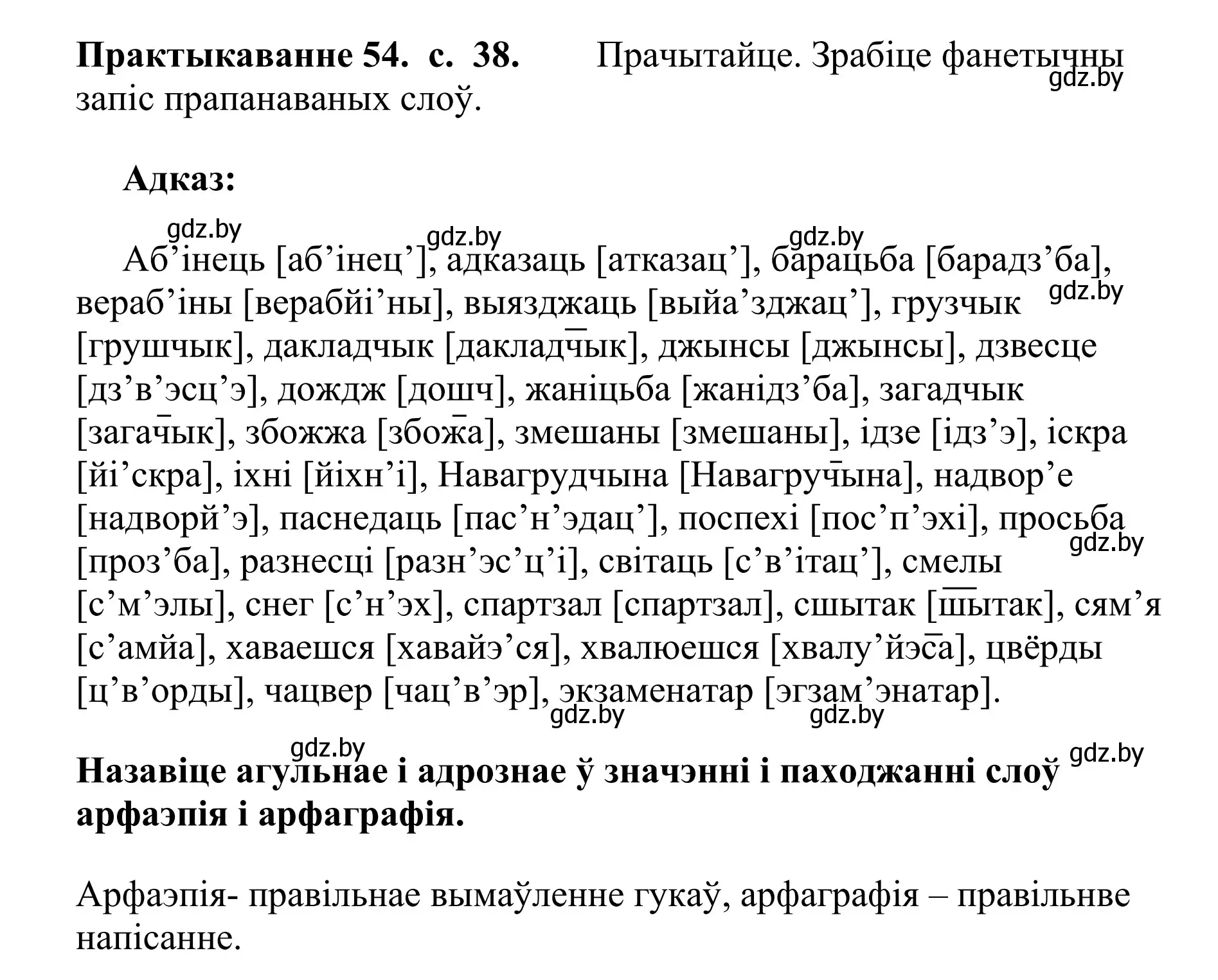 Решение номер 54 (страница 38) гдз по белорусскому языку 10 класс Валочка, Васюкович, учебник