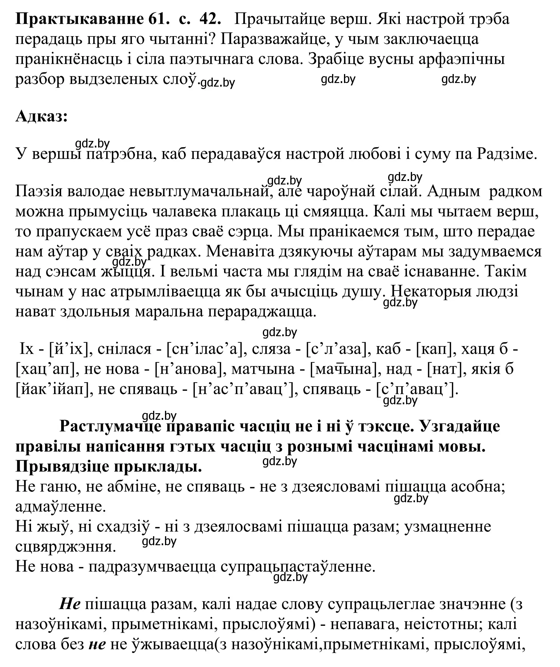 Решение номер 61 (страница 42) гдз по белорусскому языку 10 класс Валочка, Васюкович, учебник