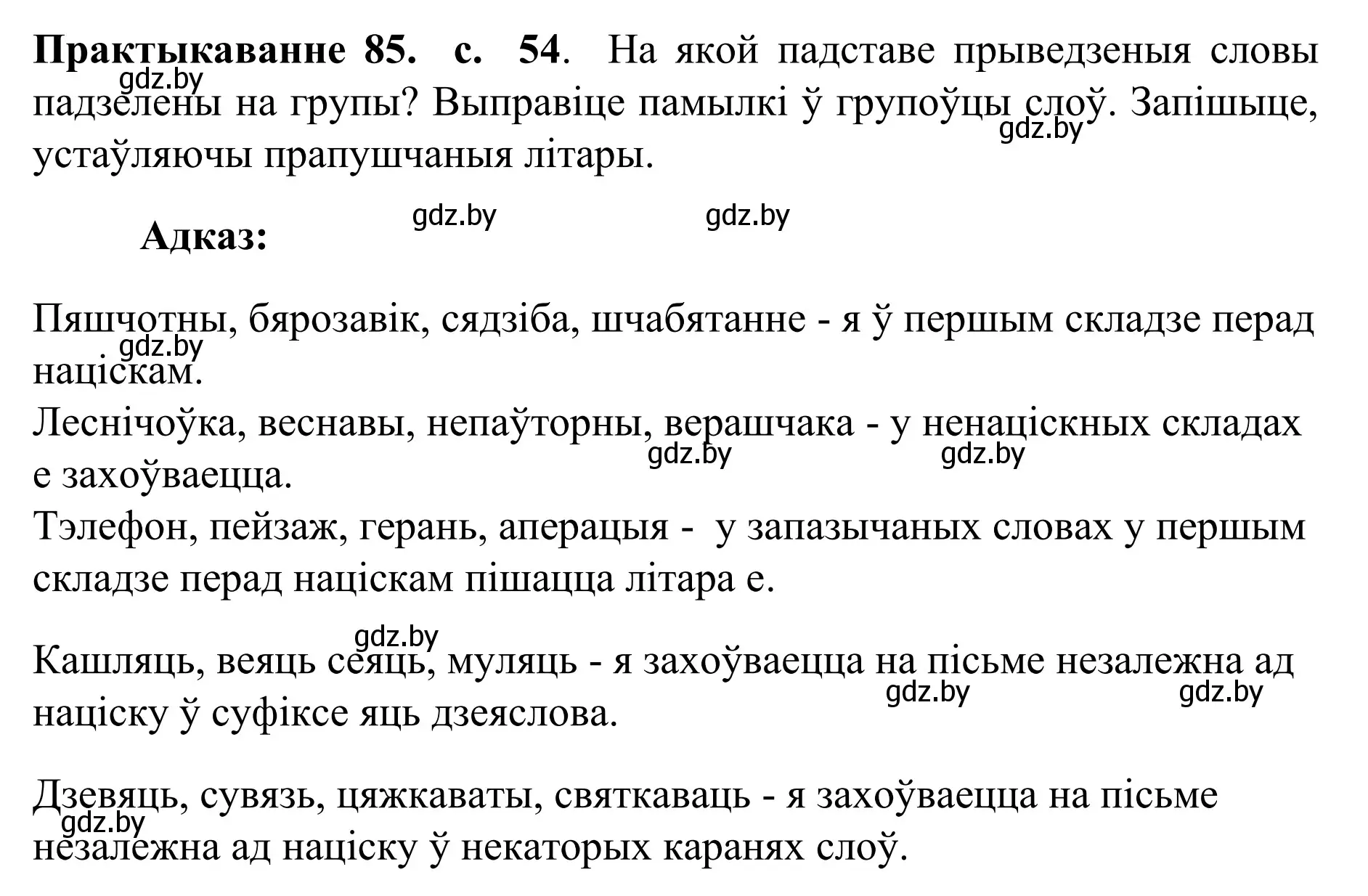 Решение номер 85 (страница 54) гдз по белорусскому языку 10 класс Валочка, Васюкович, учебник