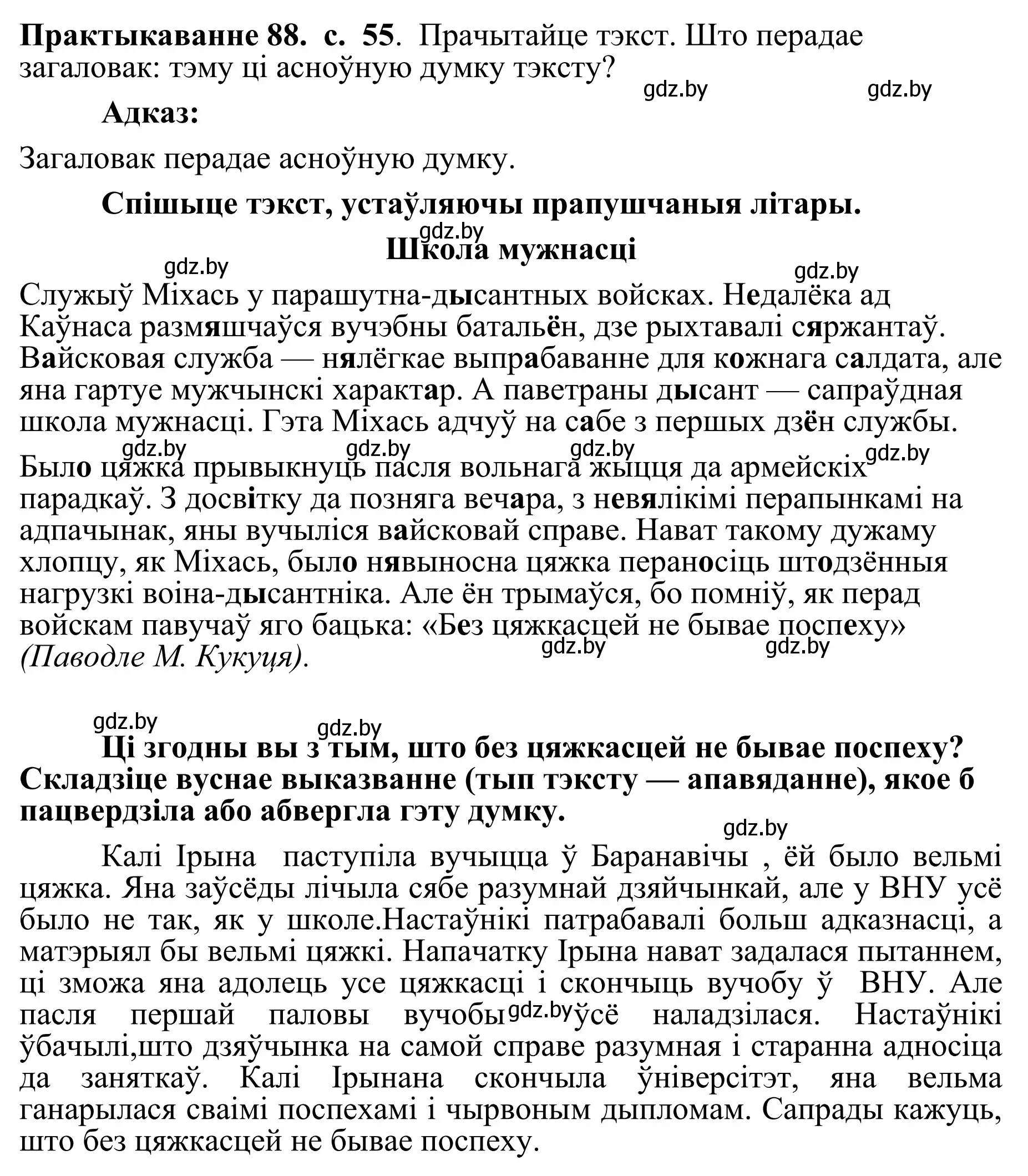 Решение номер 88 (страница 55) гдз по белорусскому языку 10 класс Валочка, Васюкович, учебник