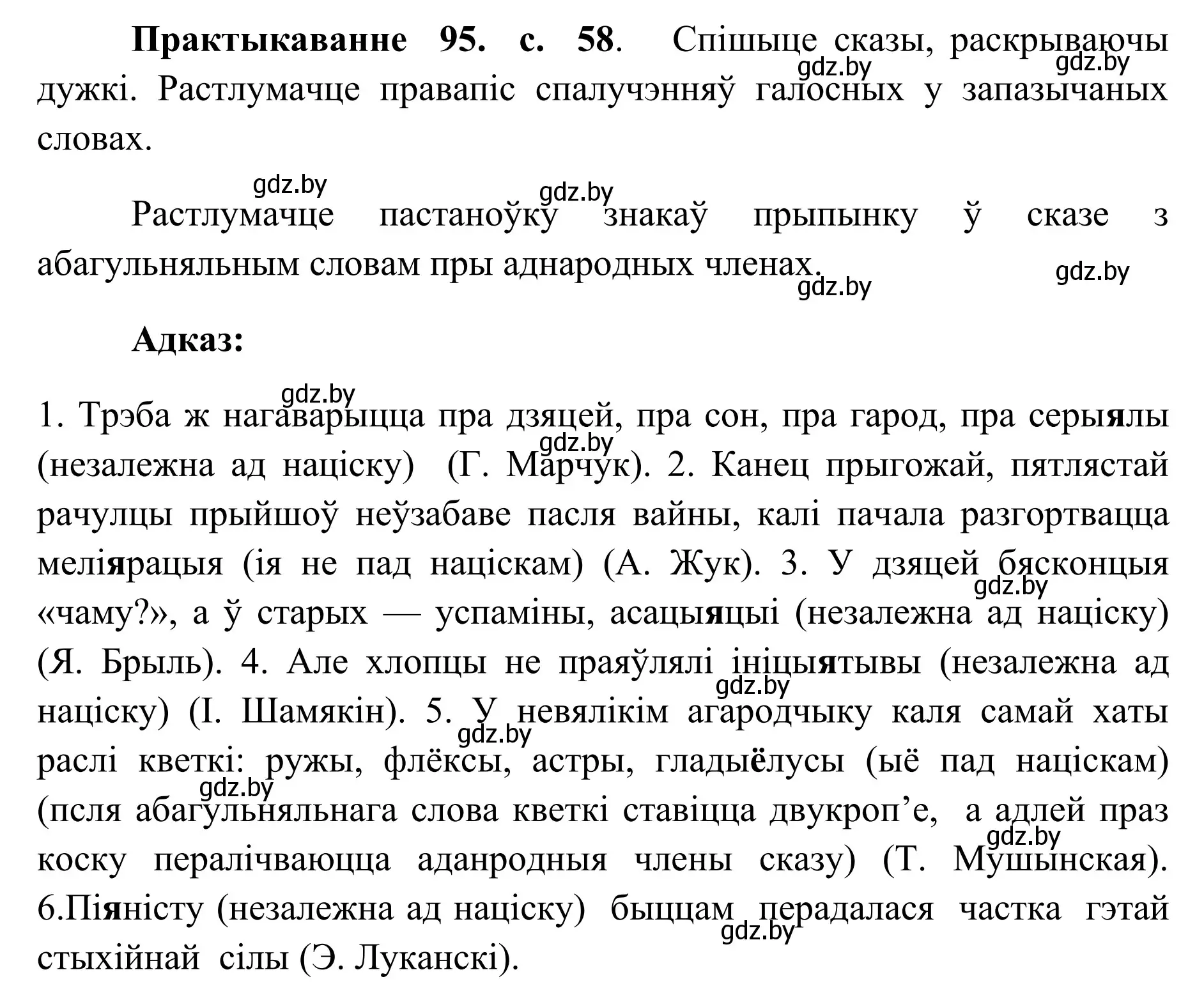 Решение номер 95 (страница 58) гдз по белорусскому языку 10 класс Валочка, Васюкович, учебник