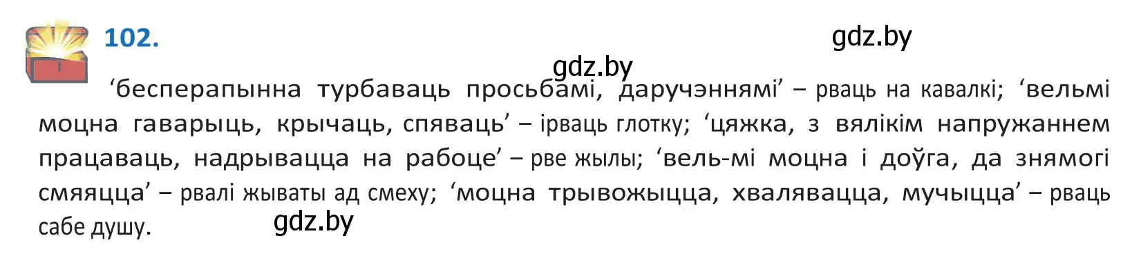 Решение 2. номер 102 (страница 62) гдз по белорусскому языку 10 класс Валочка, Васюкович, учебник