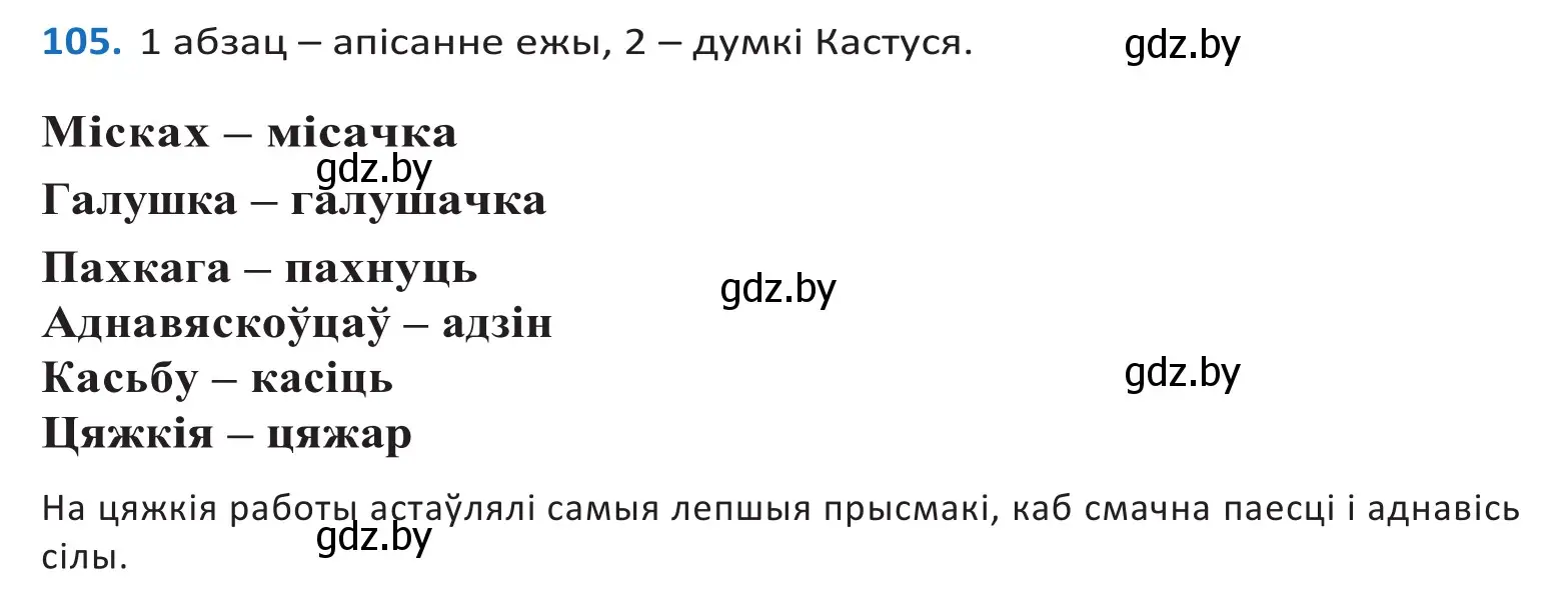 Решение 2. номер 105 (страница 63) гдз по белорусскому языку 10 класс Валочка, Васюкович, учебник