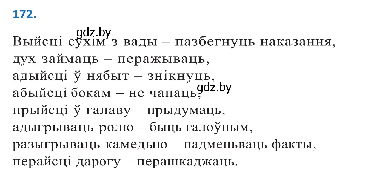 Решение 2. номер 172 (страница 100) гдз по белорусскому языку 10 класс Валочка, Васюкович, учебник