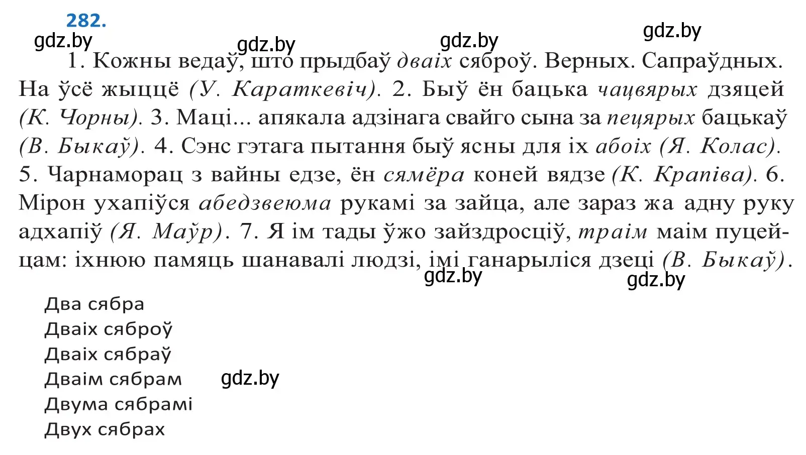 Решение 2. номер 282 (страница 173) гдз по белорусскому языку 10 класс Валочка, Васюкович, учебник