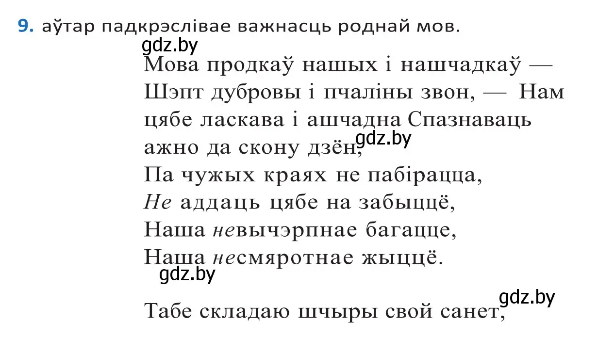 Решение 2. номер 9 (страница 9) гдз по белорусскому языку 10 класс Валочка, Васюкович, учебник