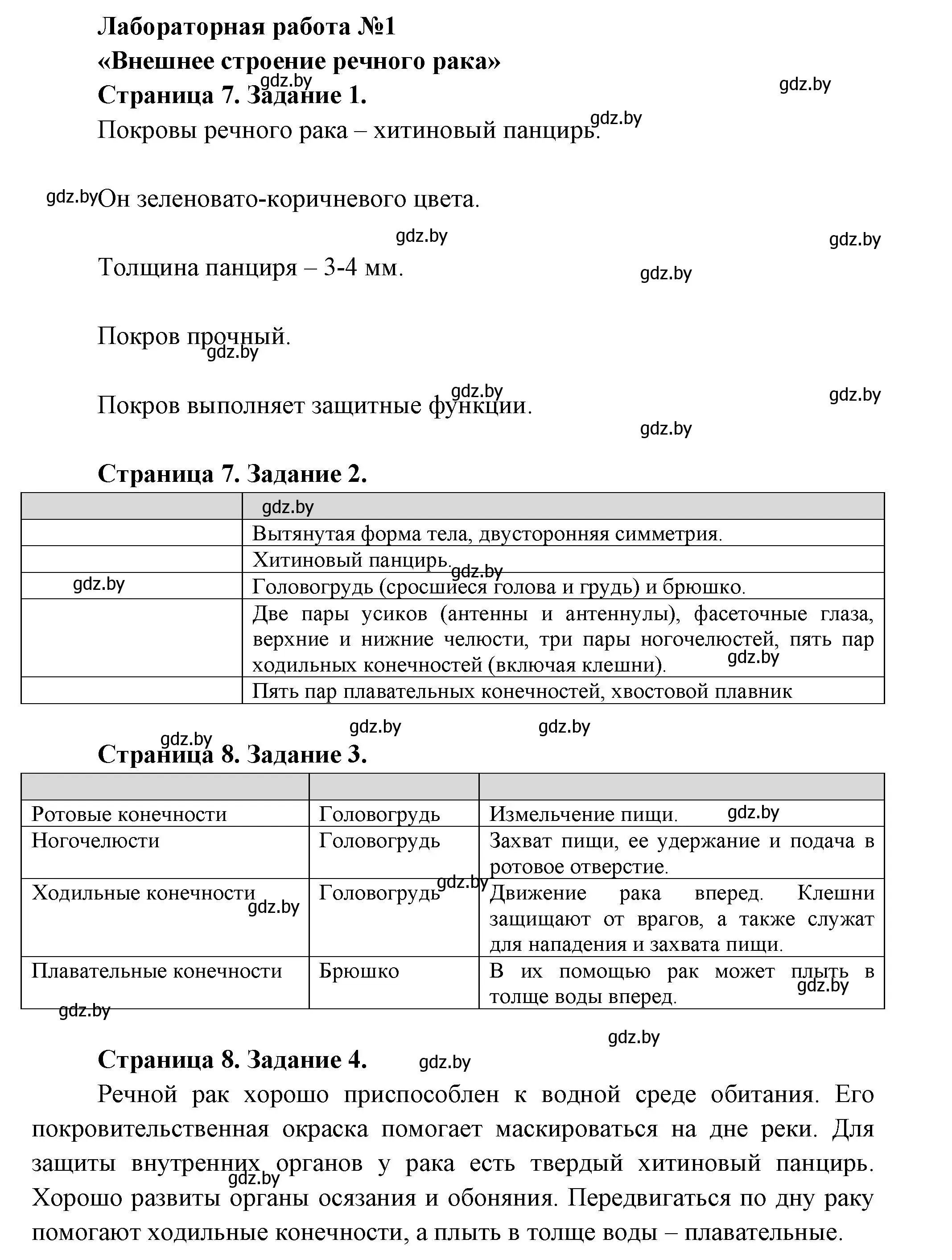 Решение  Лабораторная работа № 1 (страница 7) гдз по биологии 8 класс Бедарик, Бедарик, тетрадь для лабораторных и практических работ