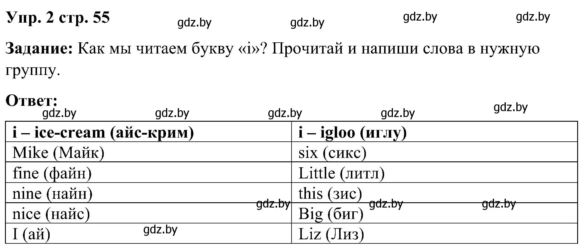 Решение номер 2 (страница 55) гдз по английскому языку 3 класс Лапицкая, Калишевич, практикум 1 часть