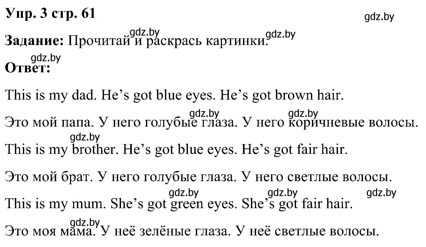 Решение номер 3 (страница 61) гдз по английскому языку 3 класс Лапицкая, Калишевич, практикум 1 часть