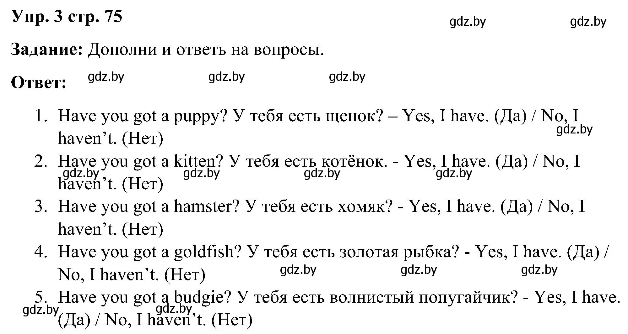 Решение номер 3 (страница 75) гдз по английскому языку 3 класс Лапицкая, Калишевич, практикум 1 часть