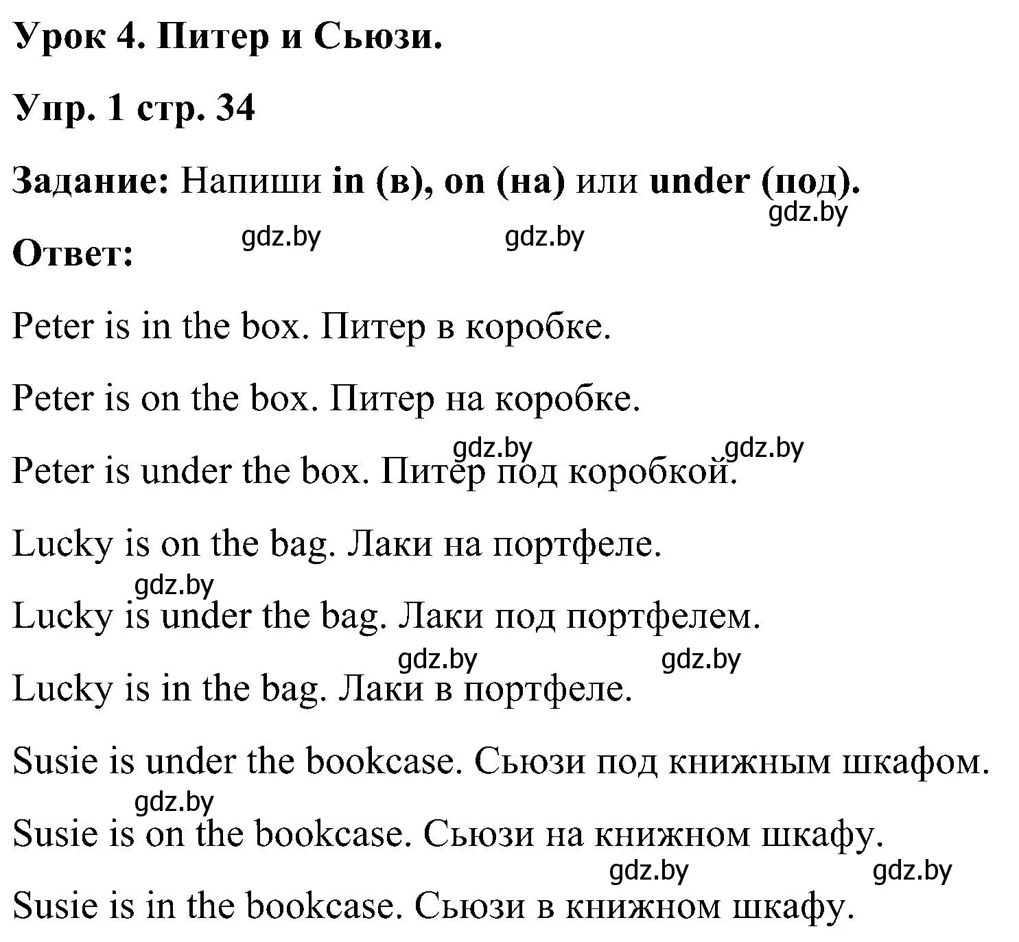 Решение номер 1 (страница 34) гдз по английскому языку 3 класс Лапицкая, Калишевич, практикум 2 часть