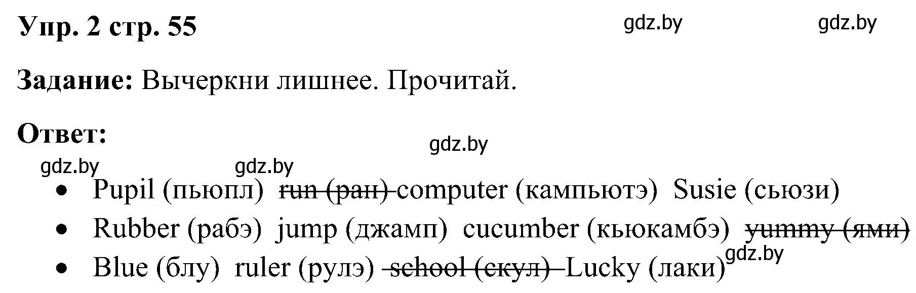 Решение номер 2 (страница 55) гдз по английскому языку 3 класс Лапицкая, Калишевич, практикум 2 часть