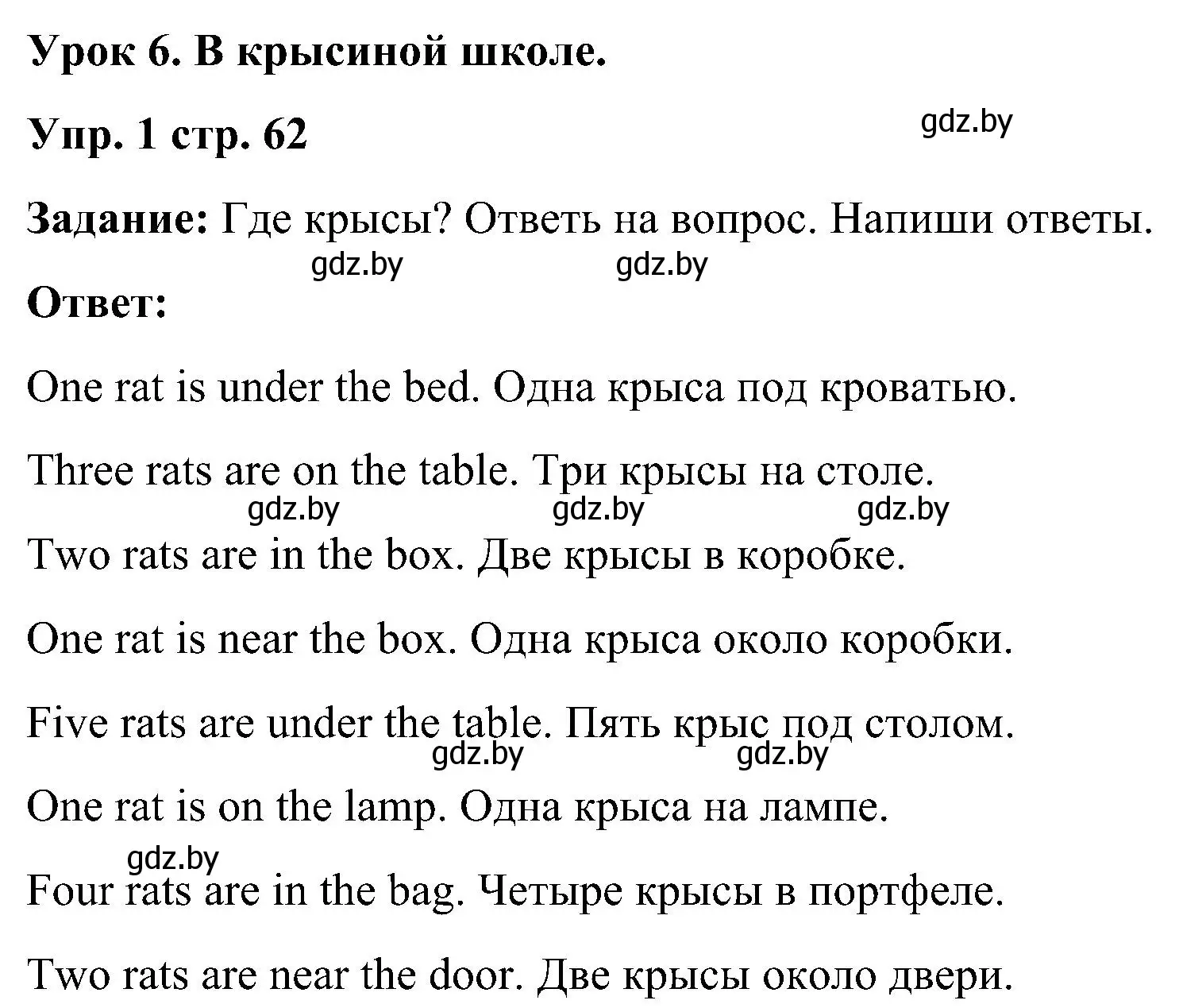 Решение номер 1 (страница 62) гдз по английскому языку 3 класс Лапицкая, Калишевич, практикум 2 часть