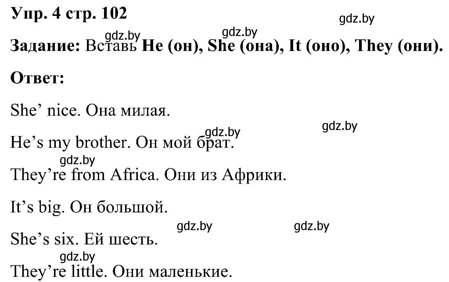 Решение номер 4 (страница 102) гдз по английскому языку 3 класс Лапицкая, Калишевич, практикум 2 часть