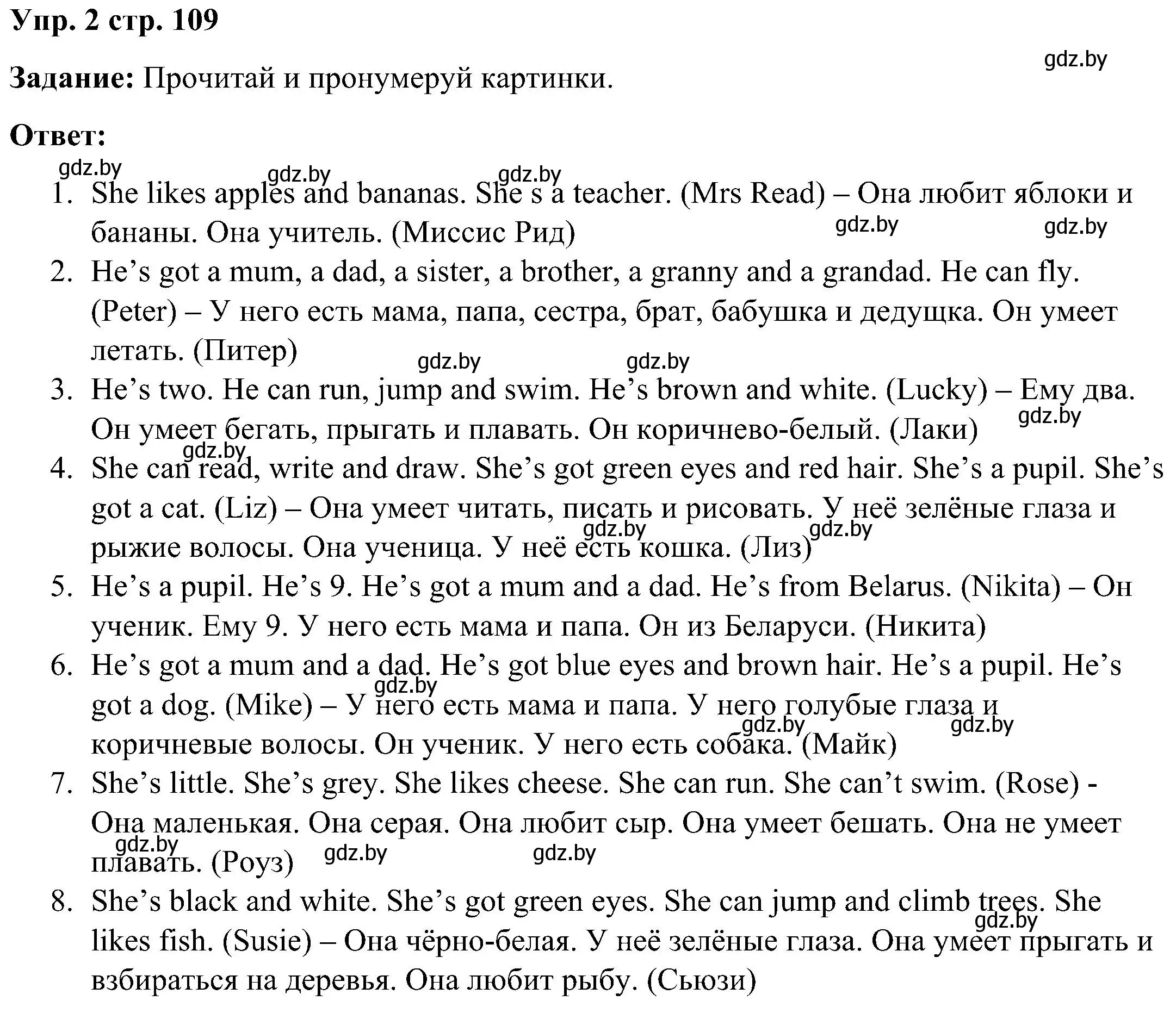 Решение номер 2 (страница 109) гдз по английскому языку 3 класс Лапицкая, Калишевич, практикум 2 часть
