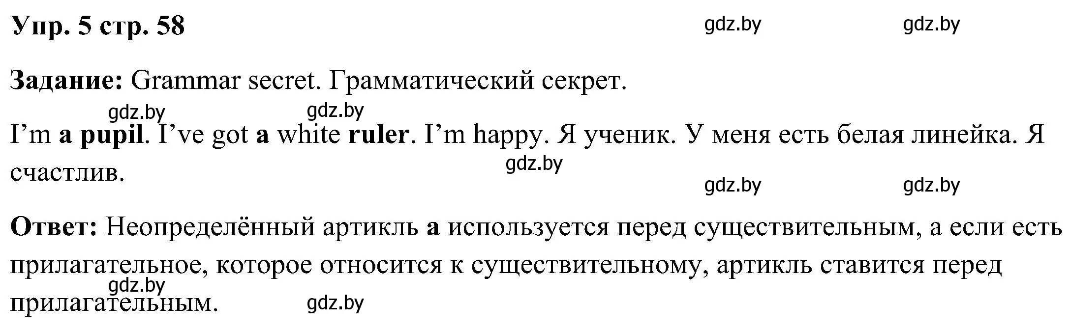 Решение номер 5 (страница 58) гдз по английскому языку 3 класс Лапицкая, Калишевич, учебник 2 часть