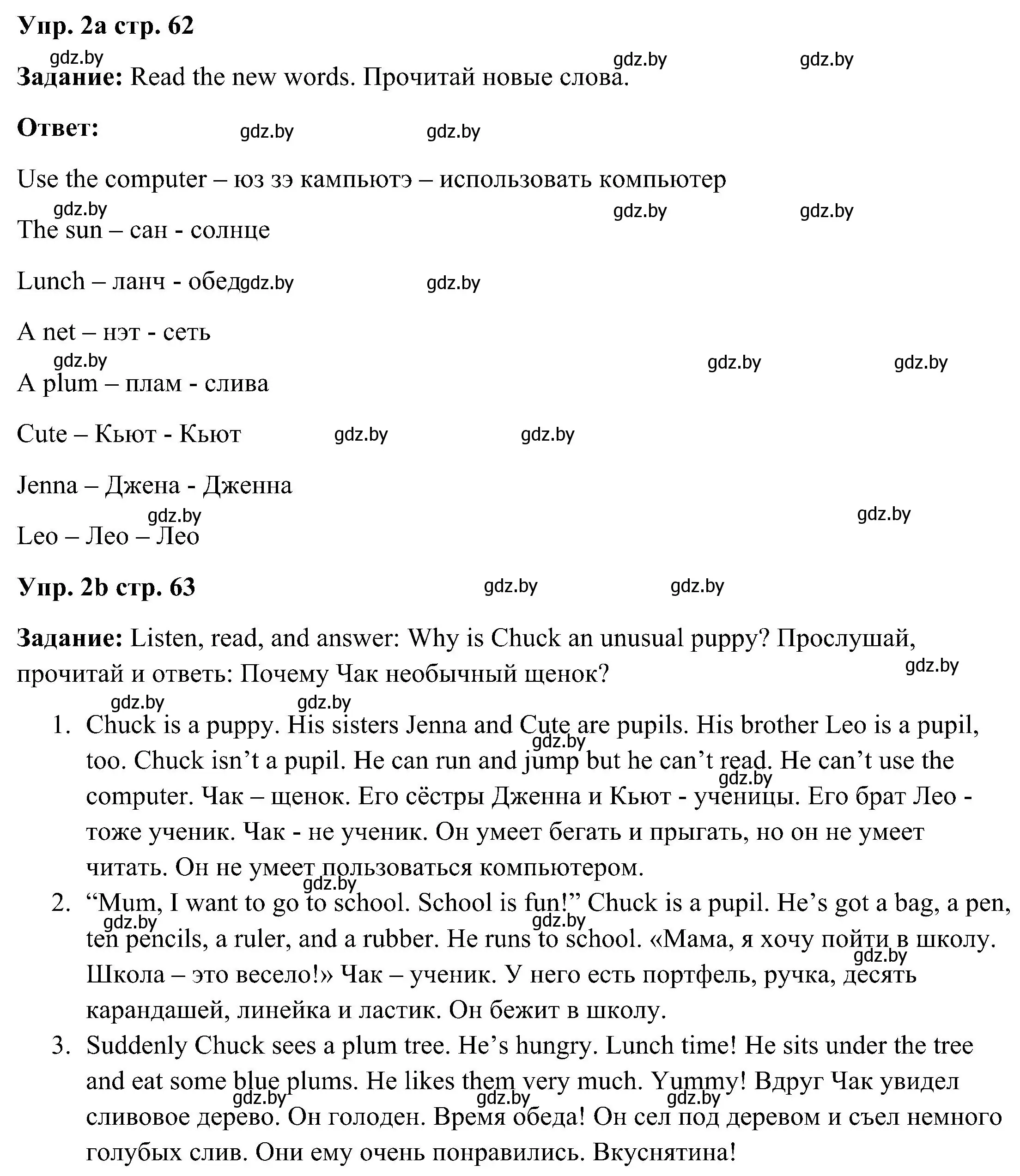 Решение номер 2 (страница 62) гдз по английскому языку 3 класс Лапицкая, Калишевич, учебник 2 часть