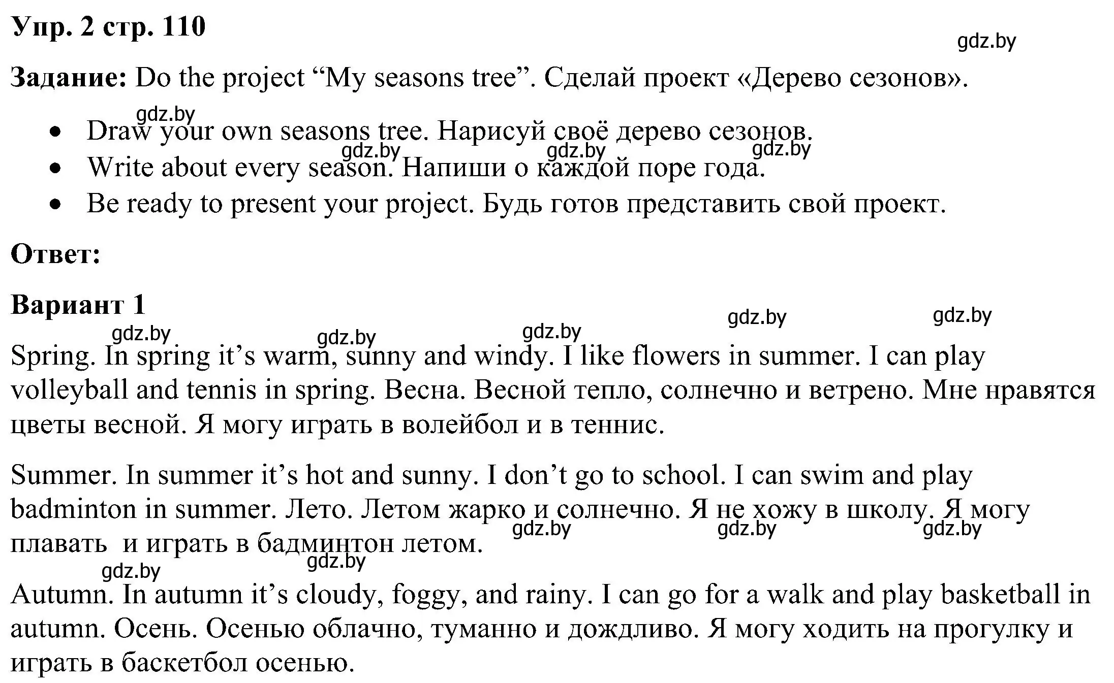 Решение номер 2 (страница 110) гдз по английскому языку 3 класс Лапицкая, Калишевич, учебник 2 часть