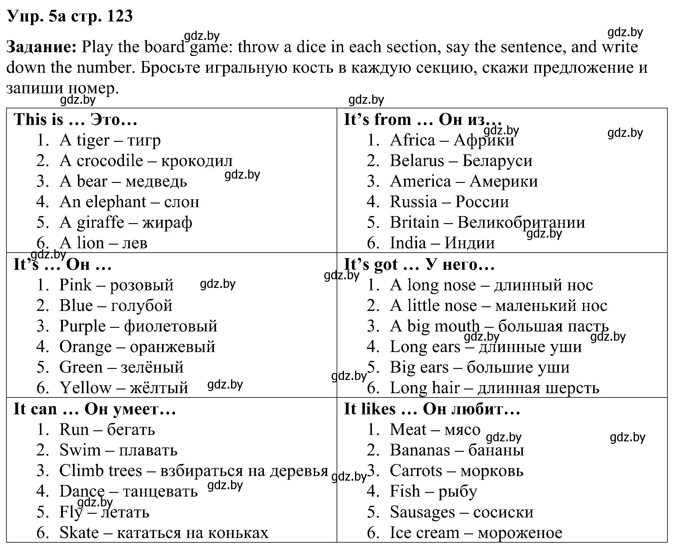 Решение номер 5 (страница 123) гдз по английскому языку 3 класс Лапицкая, Калишевич, учебник 2 часть
