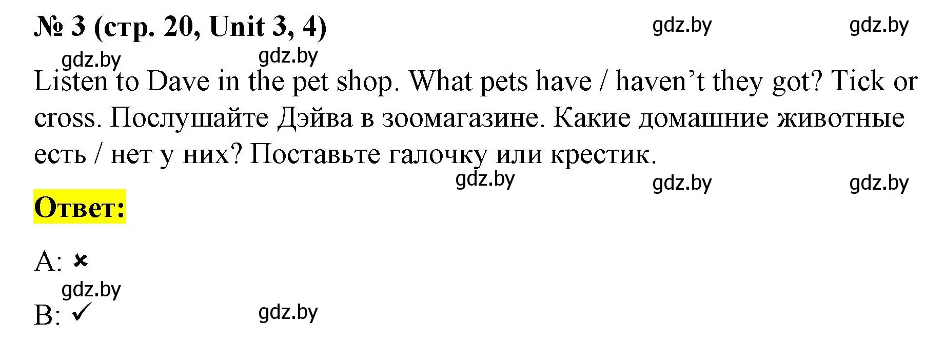 Решение номер 3 (страница 20) гдз по английскому языку 3 класс Севрюкова, тесты