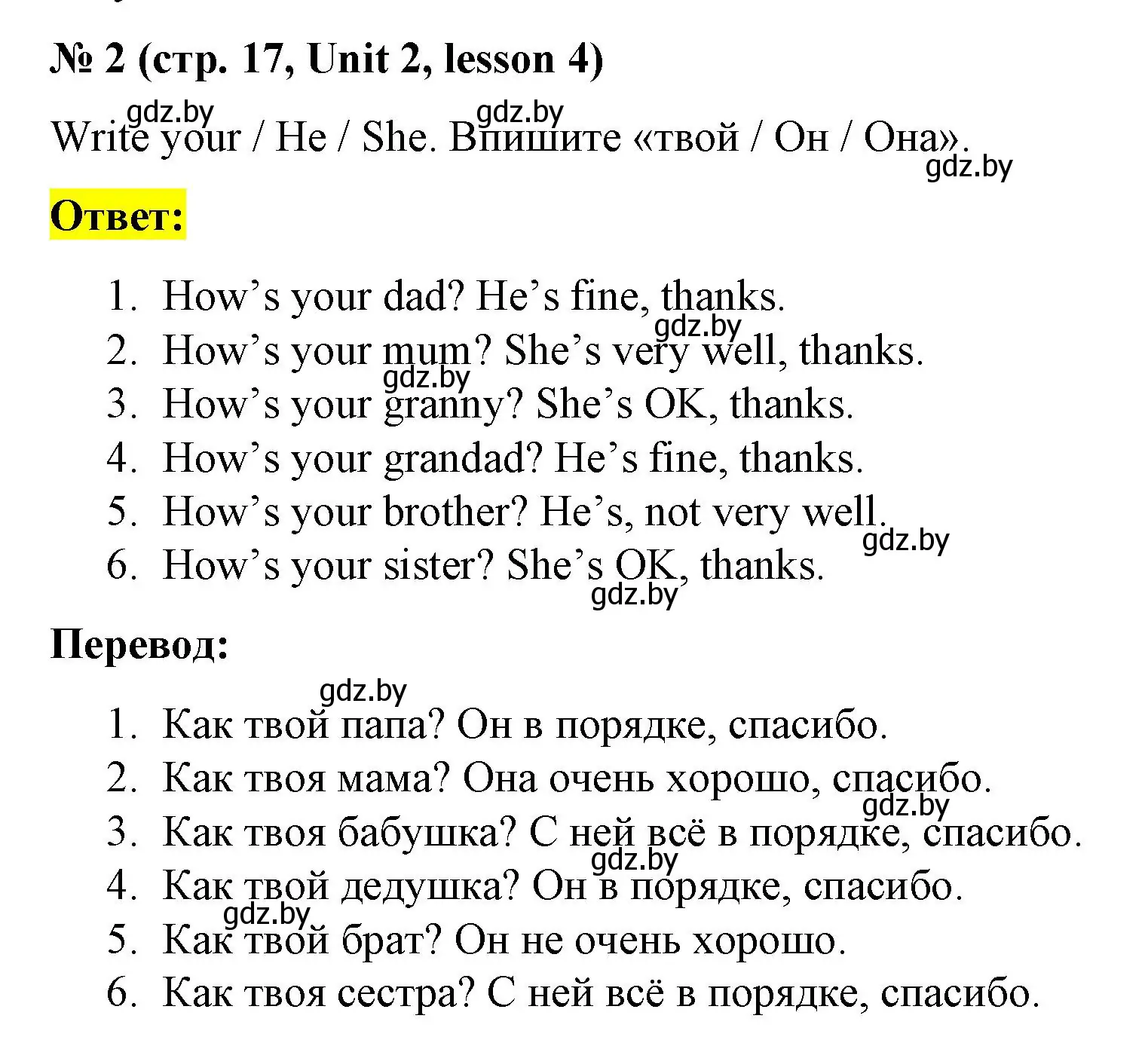 Решение номер 2 (страница 17) гдз по английскому языку 3 класс Севрюкова, практикум по грамматике