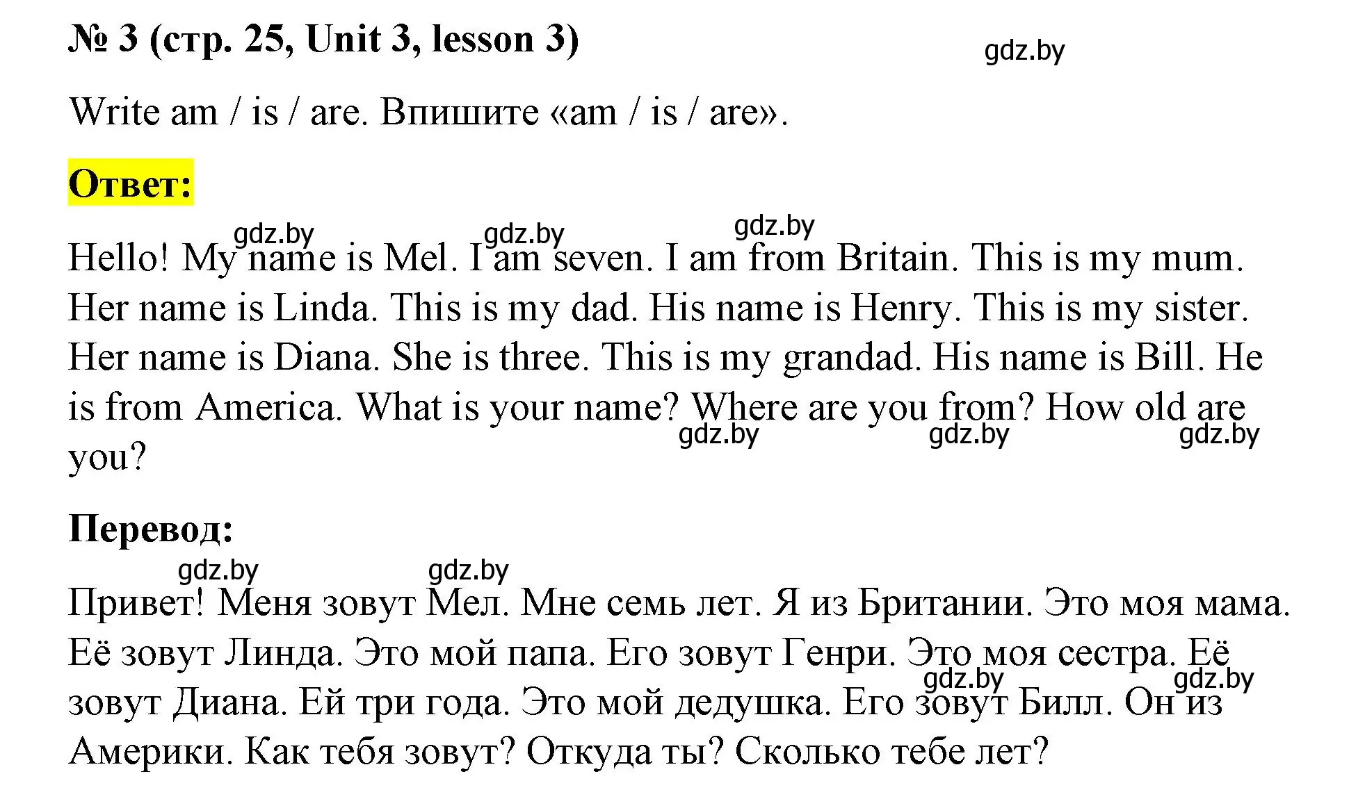 Решение номер 3 (страница 25) гдз по английскому языку 3 класс Севрюкова, практикум по грамматике