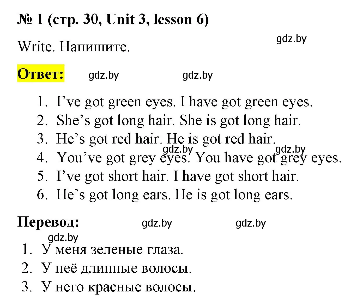 Решение номер 1 (страница 30) гдз по английскому языку 3 класс Севрюкова, практикум по грамматике