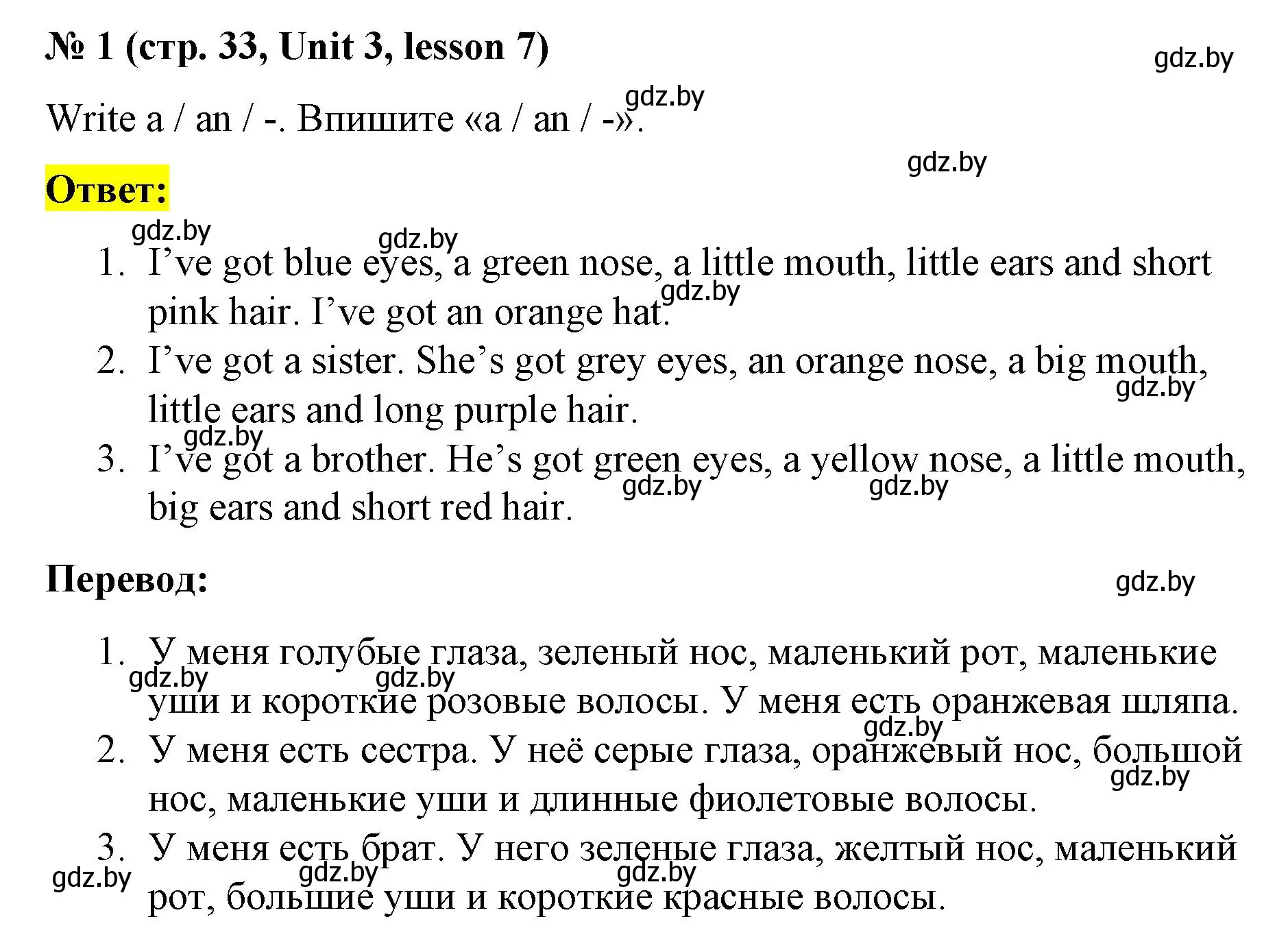 Решение номер 1 (страница 33) гдз по английскому языку 3 класс Севрюкова, практикум по грамматике