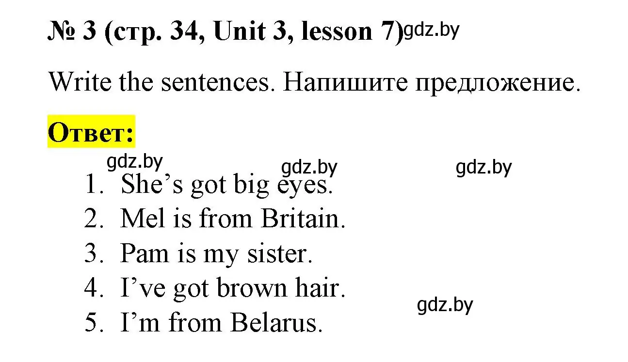 Решение номер 3 (страница 34) гдз по английскому языку 3 класс Севрюкова, практикум по грамматике