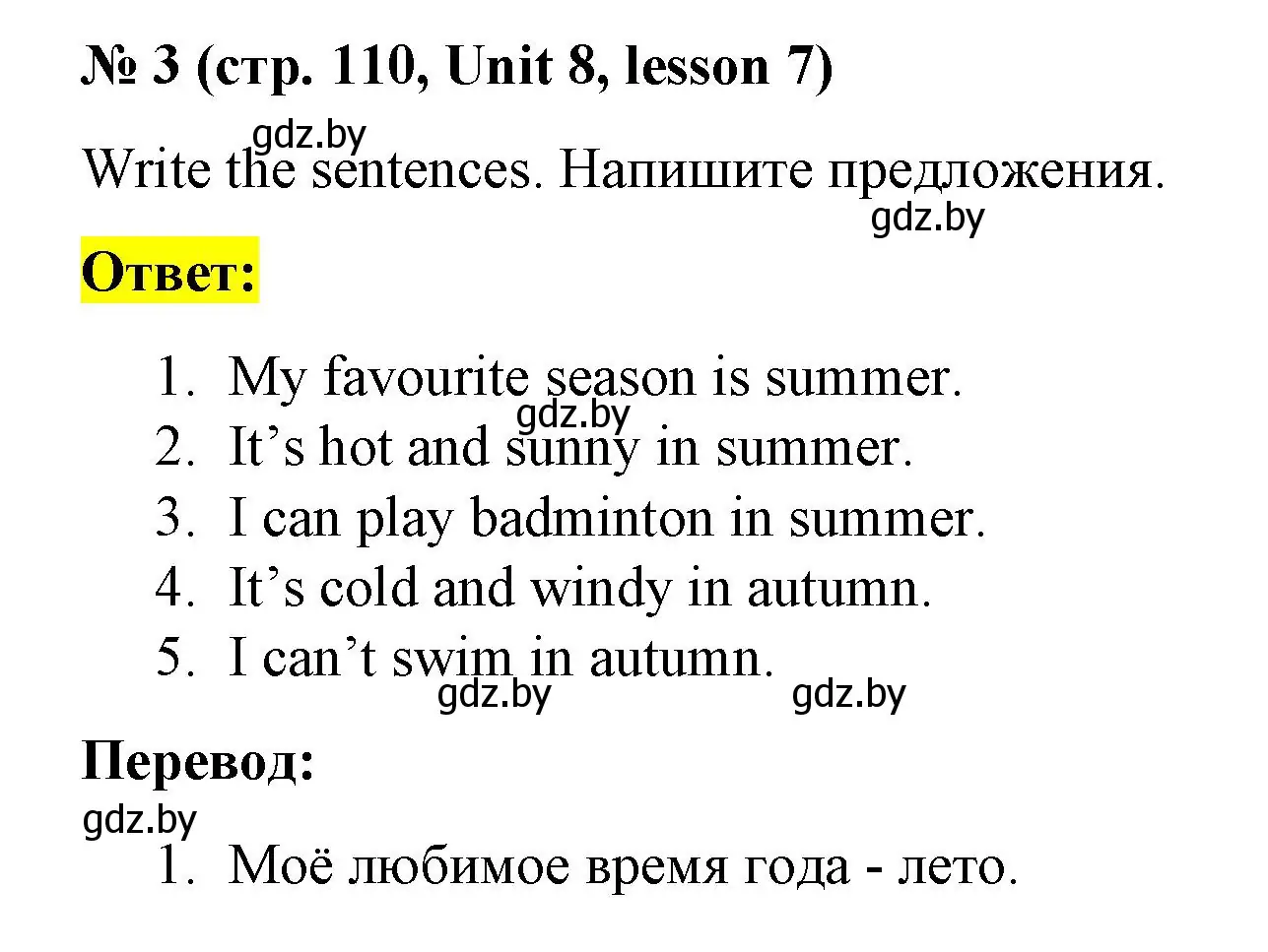 Решение номер 3 (страница 110) гдз по английскому языку 3 класс Севрюкова, практикум по грамматике