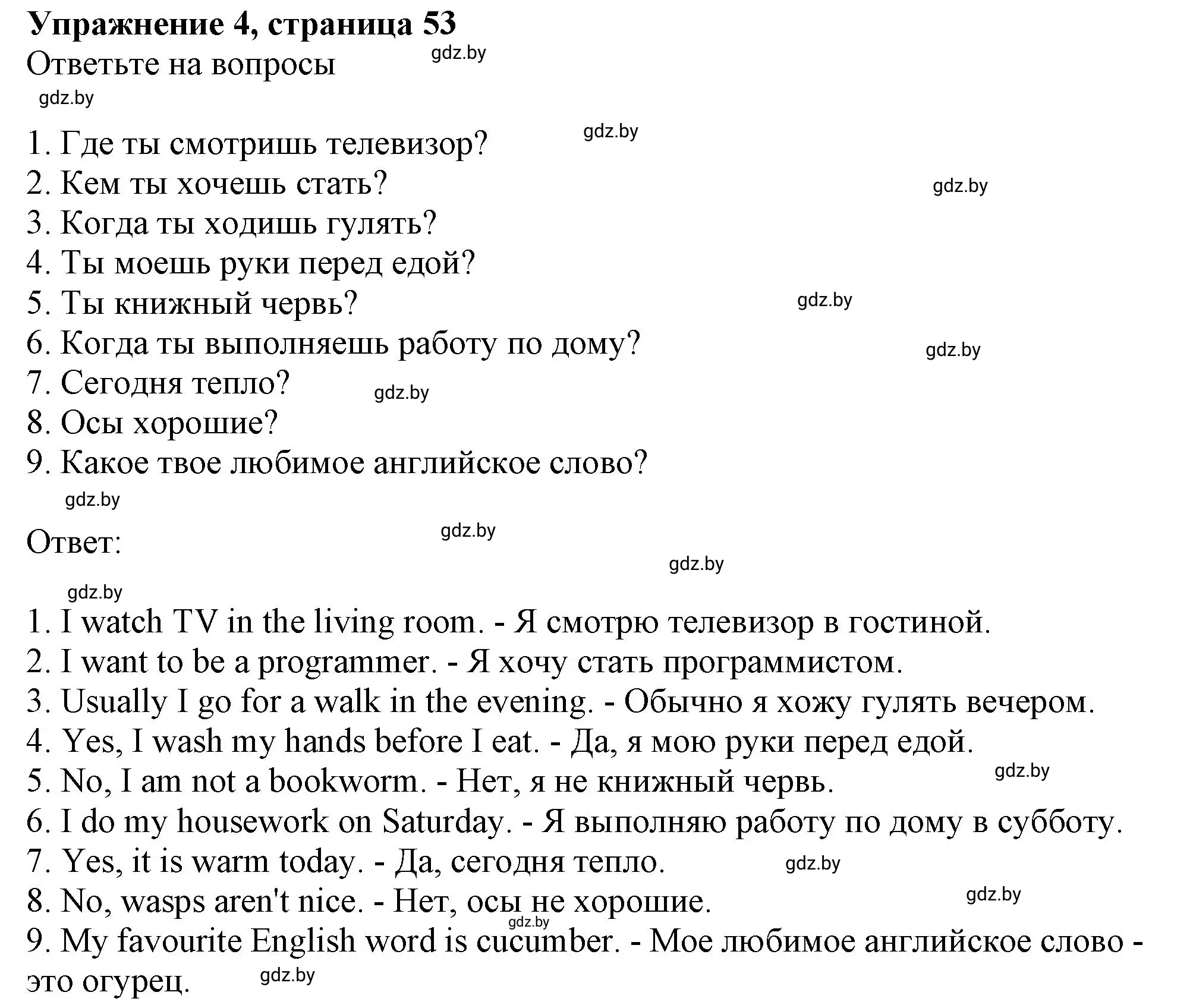 Решение номер 4 (страница 53) гдз по английскому языку 4 класс Лапицкая, Калишевич, рабочая тетрадь