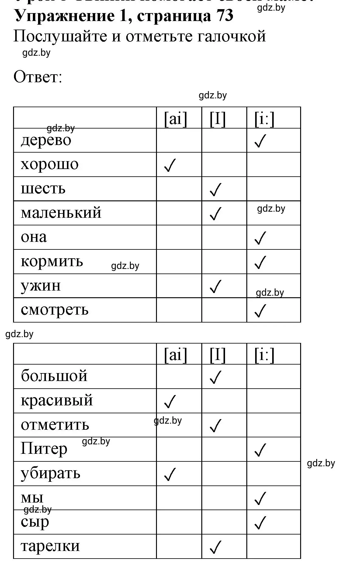 Решение номер 1 (страница 73) гдз по английскому языку 4 класс Лапицкая, Калишевич, рабочая тетрадь