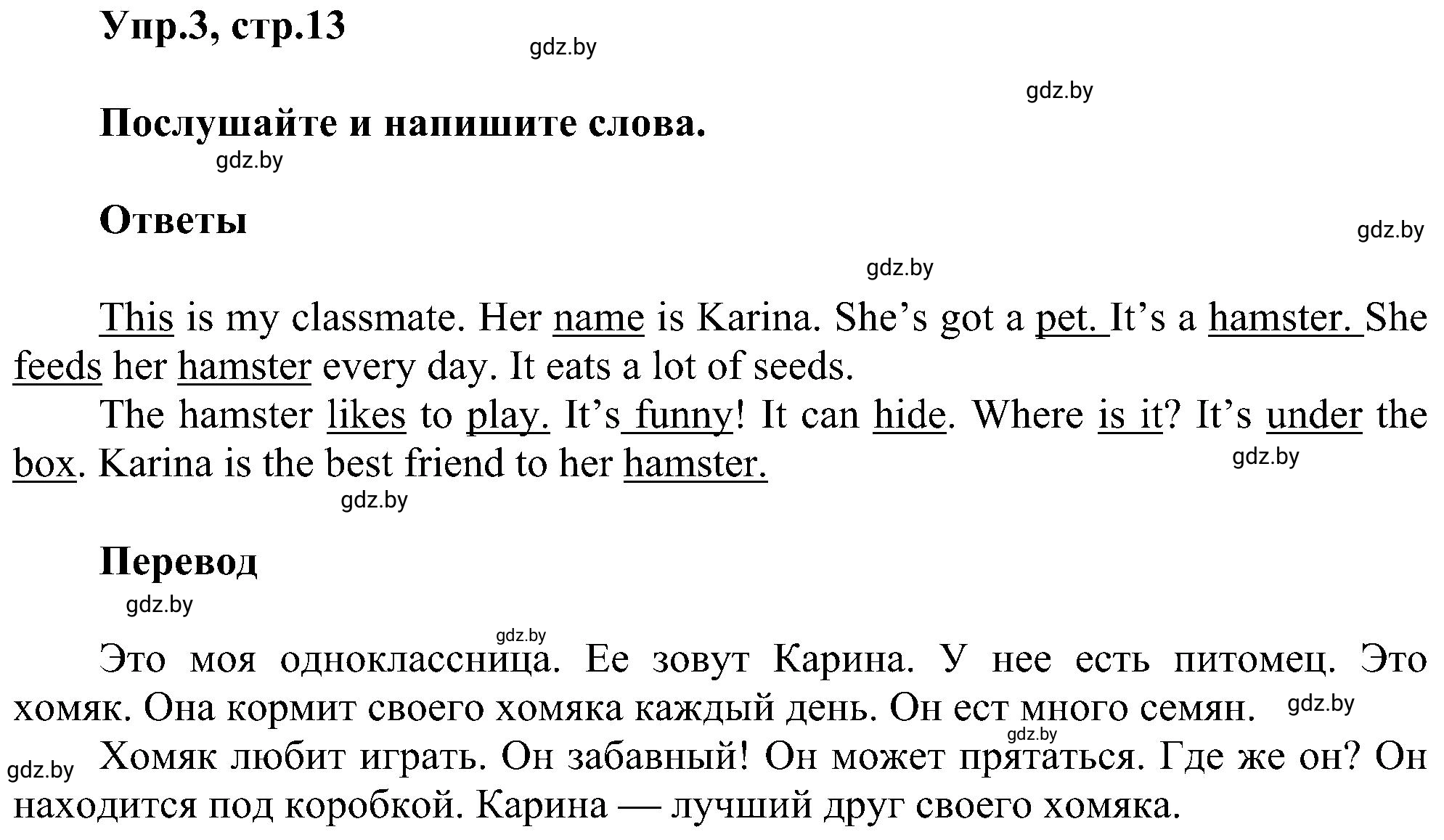 Решение 2. номер 3 (страница 13) гдз по английскому языку 4 класс Лапицкая, Калишевич, рабочая тетрадь 2 часть