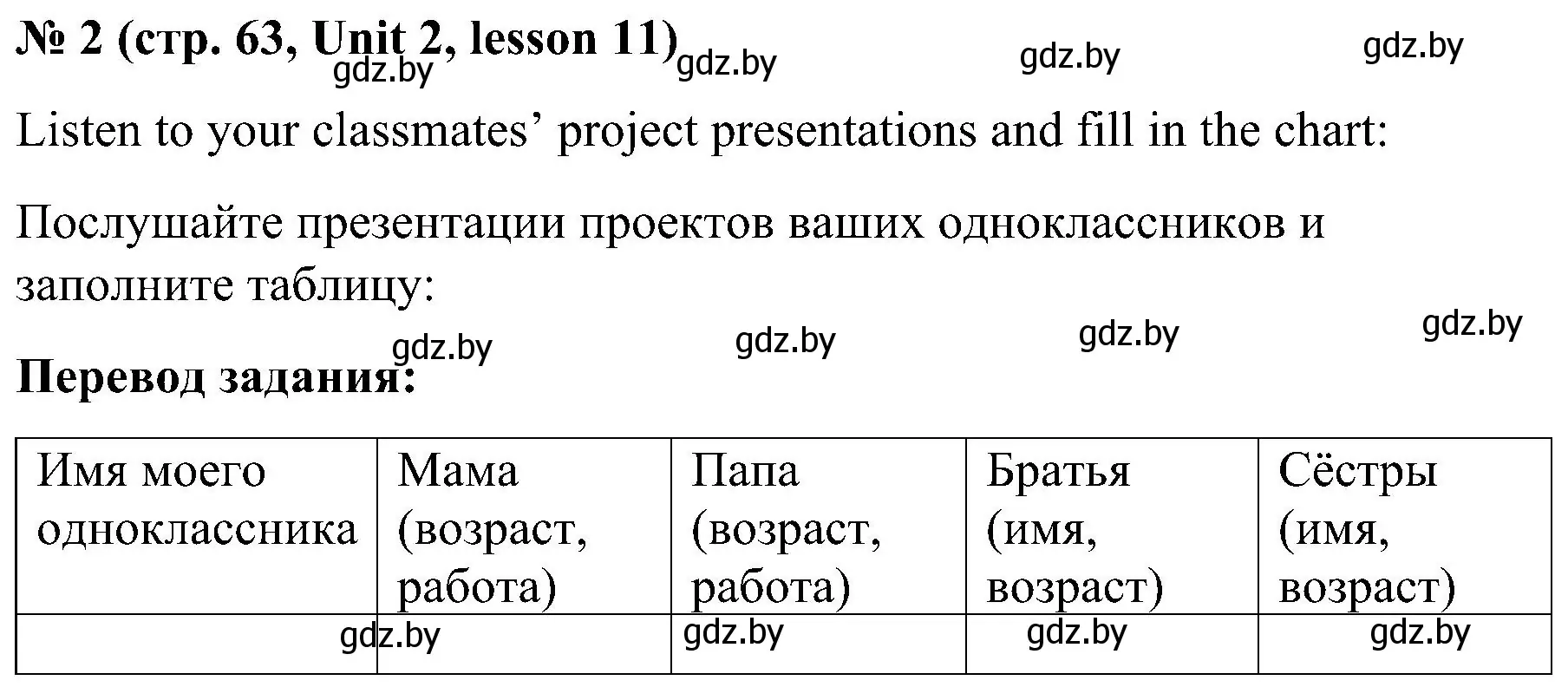 Решение 2. номер 2 (страница 63) гдз по английскому языку 4 класс Лапицкая, Седунова, учебник 1 часть