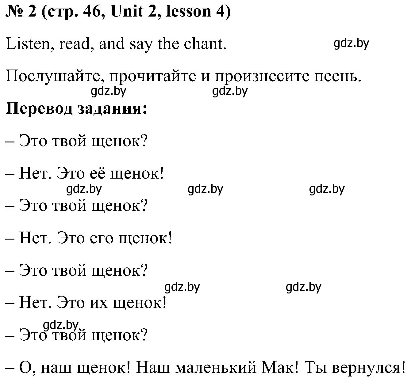 Решение 2. номер 2 (страница 46) гдз по английскому языку 4 класс Лапицкая, Седунова, учебник 1 часть