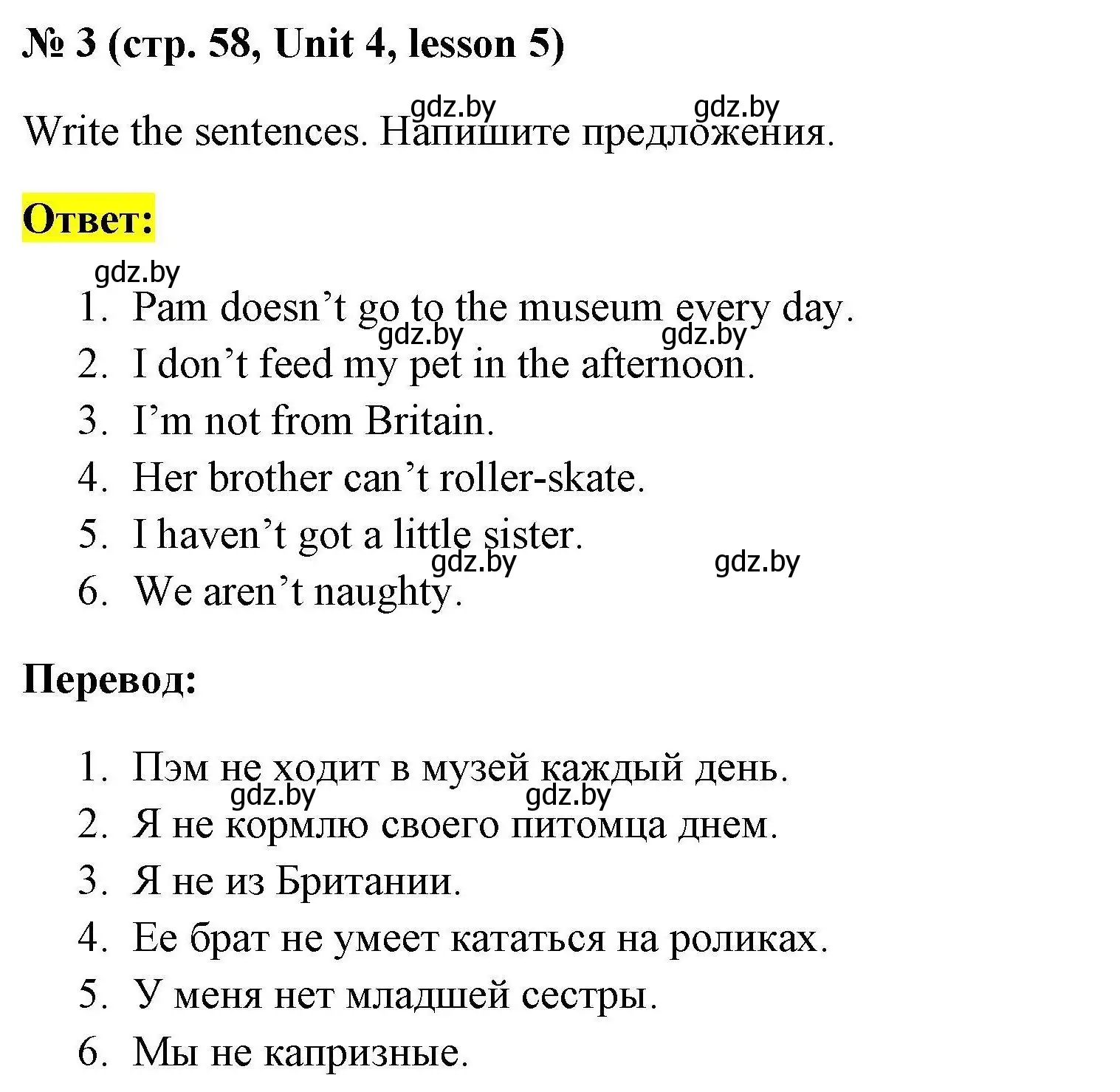 Решение номер 3 (страница 58) гдз по английскому языку 4 класс Севрюкова, практикум по грамматике