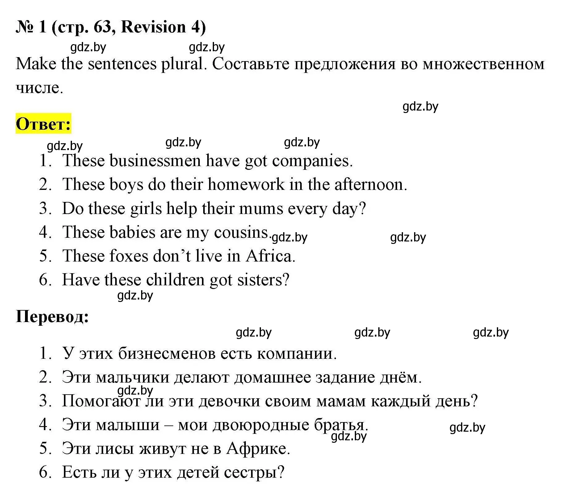 Решение номер 1 (страница 63) гдз по английскому языку 4 класс Севрюкова, практикум по грамматике