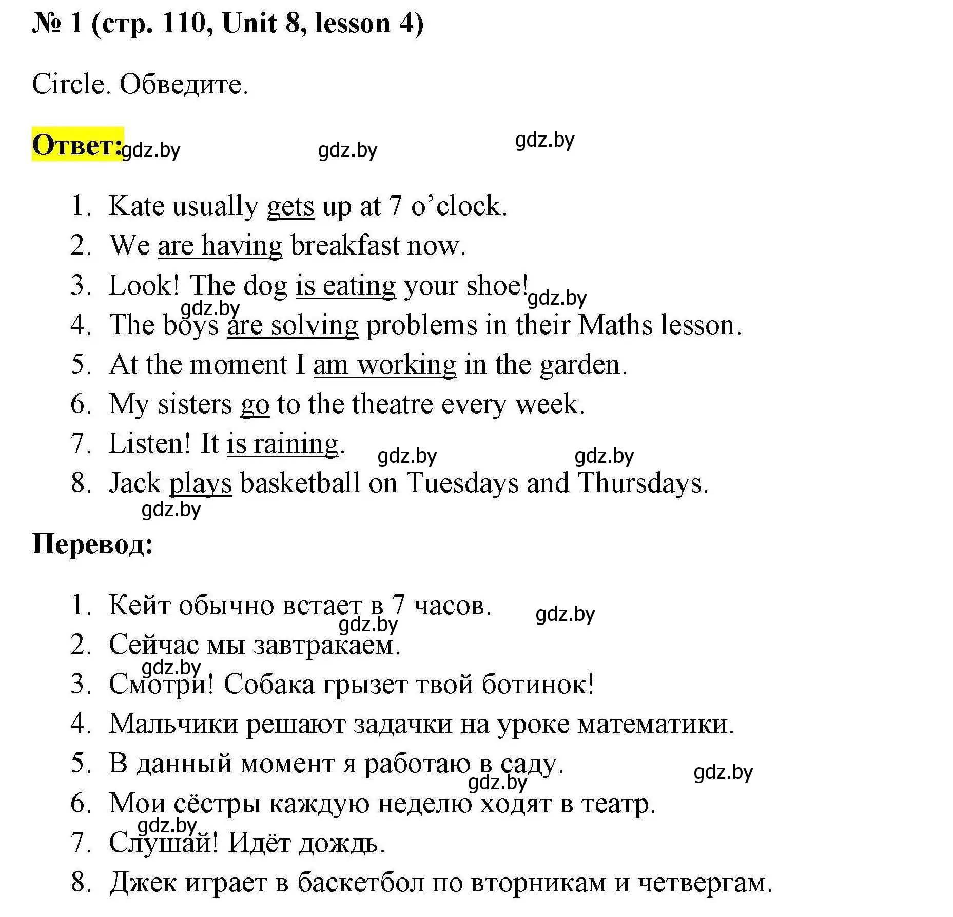 Решение номер 1 (страница 110) гдз по английскому языку 4 класс Севрюкова, практикум по грамматике