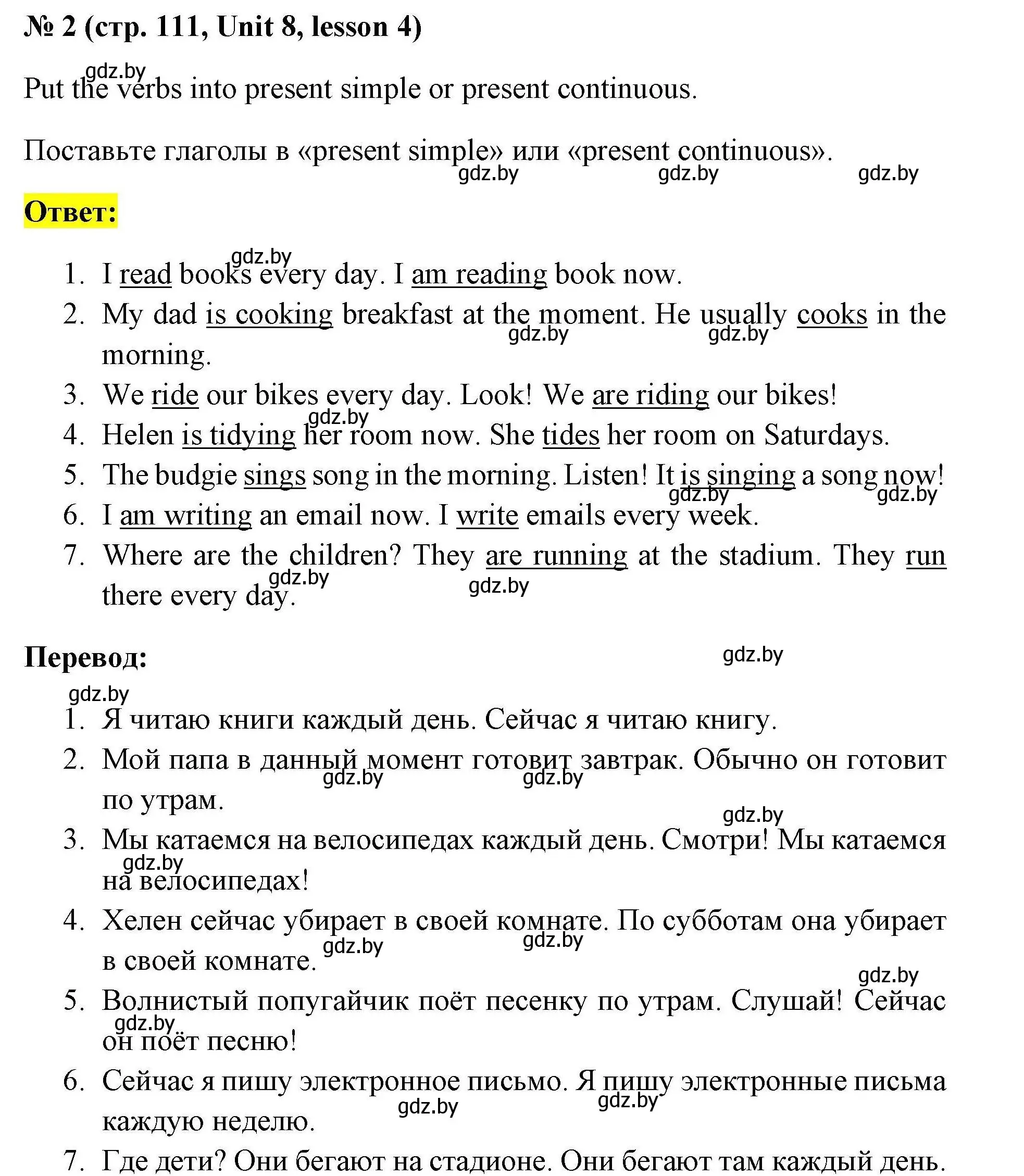 Решение номер 2 (страница 111) гдз по английскому языку 4 класс Севрюкова, практикум по грамматике