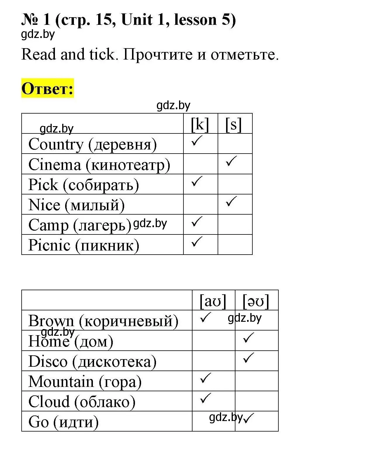 Решение номер 1 (страница 15) гдз по английскому языку 5 класс Лапицкая, Калишевич, рабочая тетрадь 1 часть