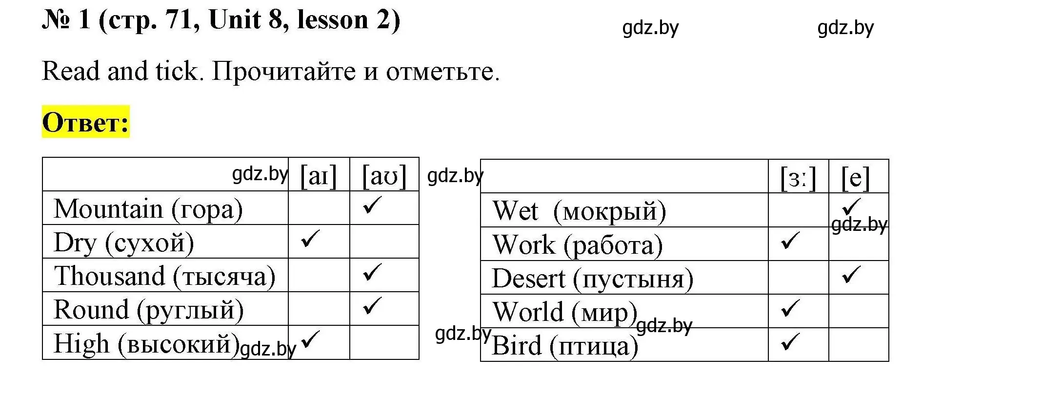 Решение номер 1 (страница 71) гдз по английскому языку 5 класс Лапицкая, Калишевич, рабочая тетрадь 2 часть