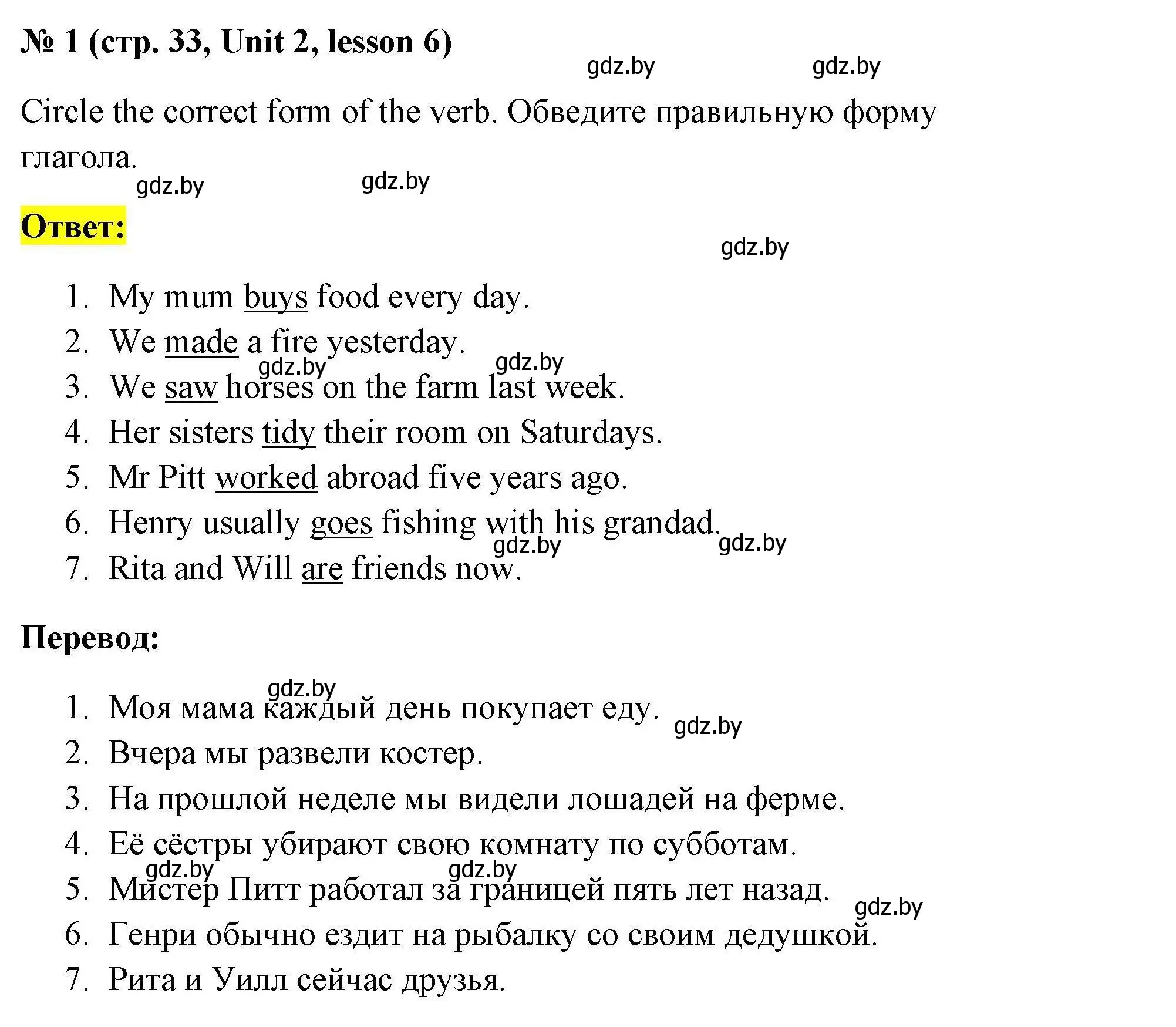 Решение номер 1 (страница 33) гдз по английскому языку 5 класс Севрюкова, практикум по грамматике