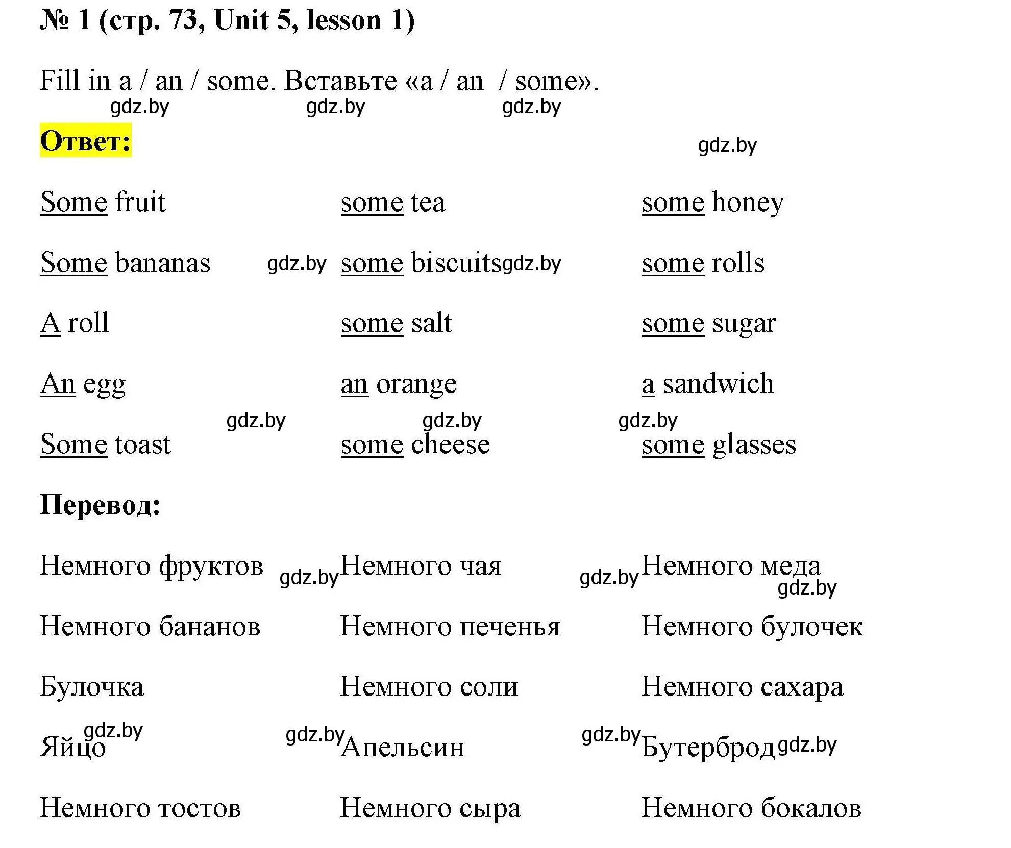 Решение номер 1 (страница 73) гдз по английскому языку 5 класс Севрюкова, практикум по грамматике